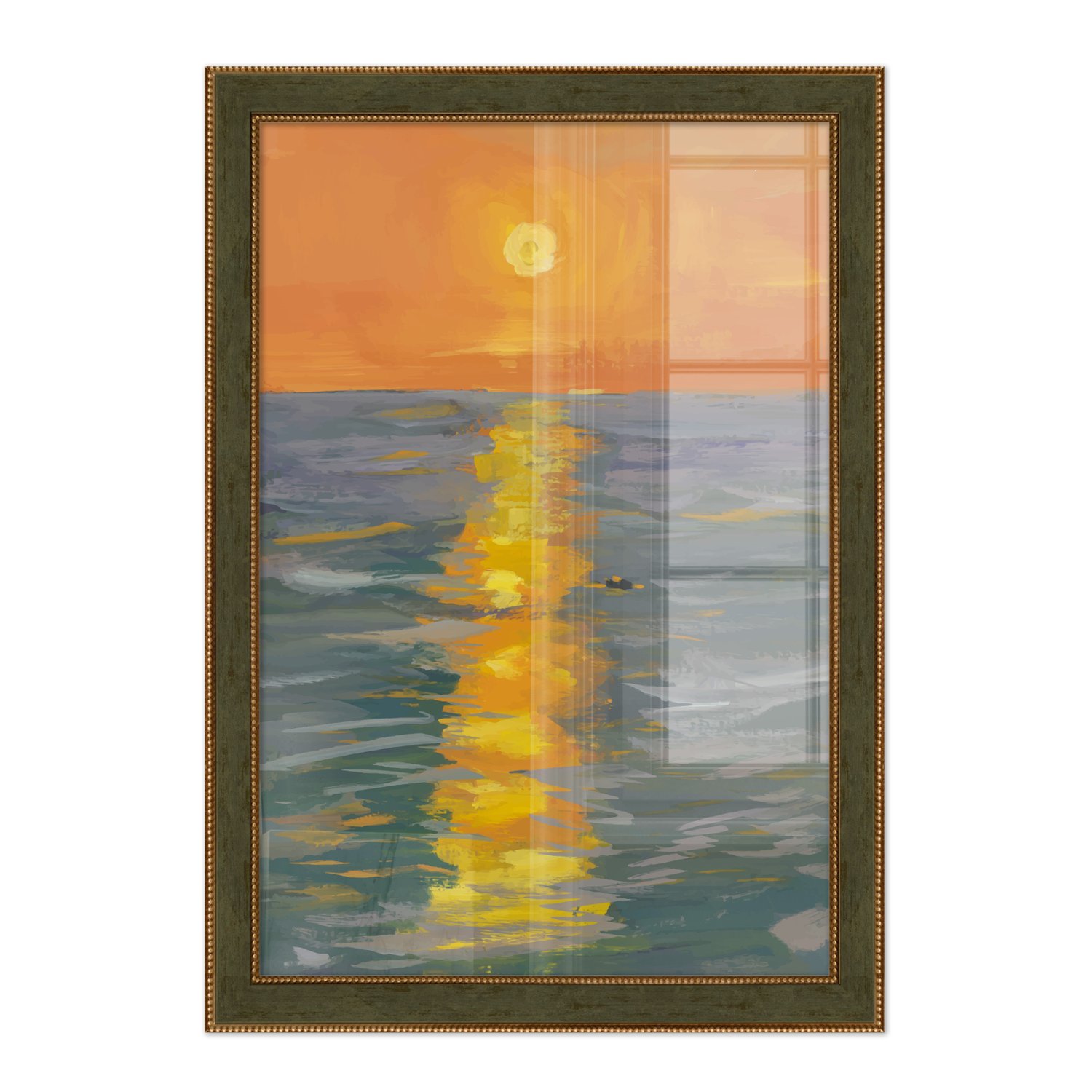 Quadro Decorativo Pintura Pôr do Sol no Mar Estilo Modern Heritage