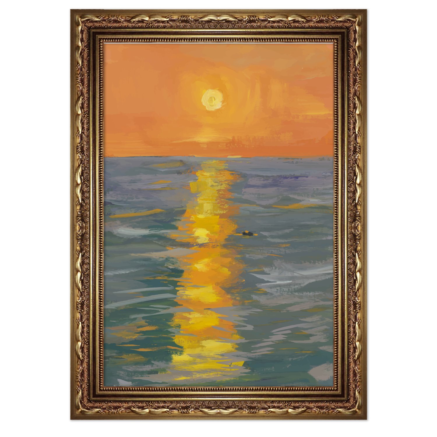 Quadro Decorativo Pintura Pôr do Sol no Mar Estilo Modern Heritage
