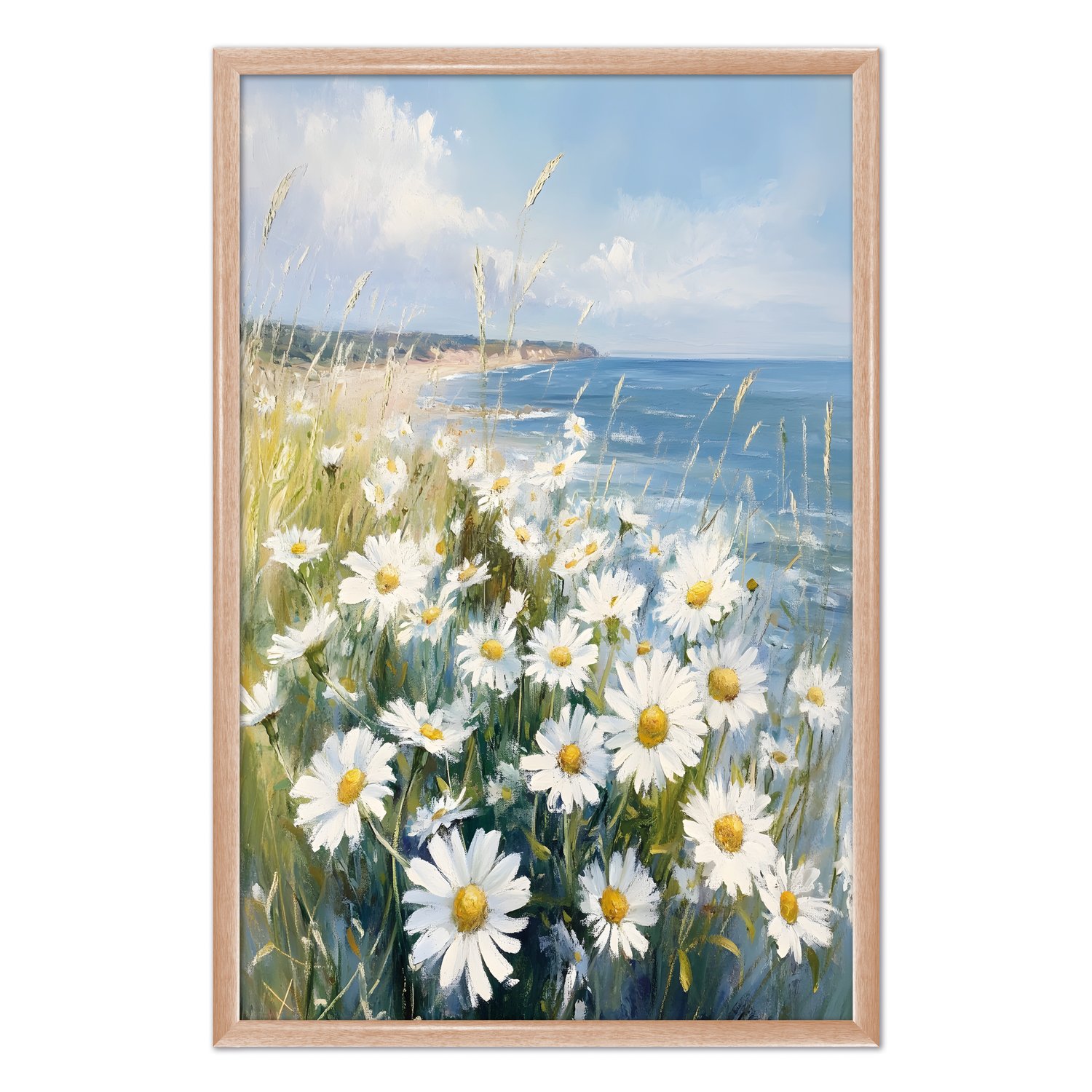 Quadro Decorativo Praia Com Flores Margaridas Vintage