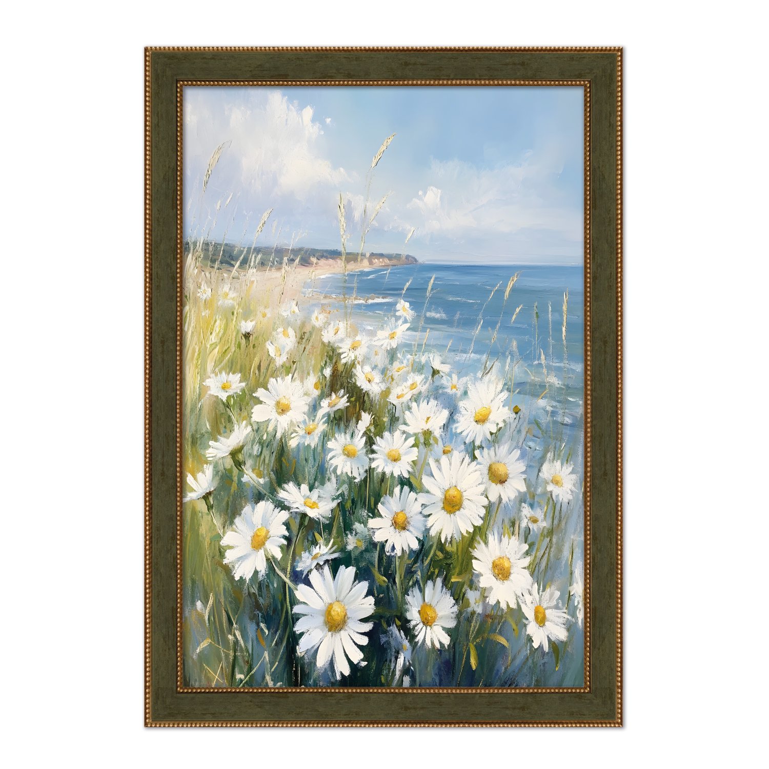 Quadro Decorativo Praia Com Flores Margaridas Vintage