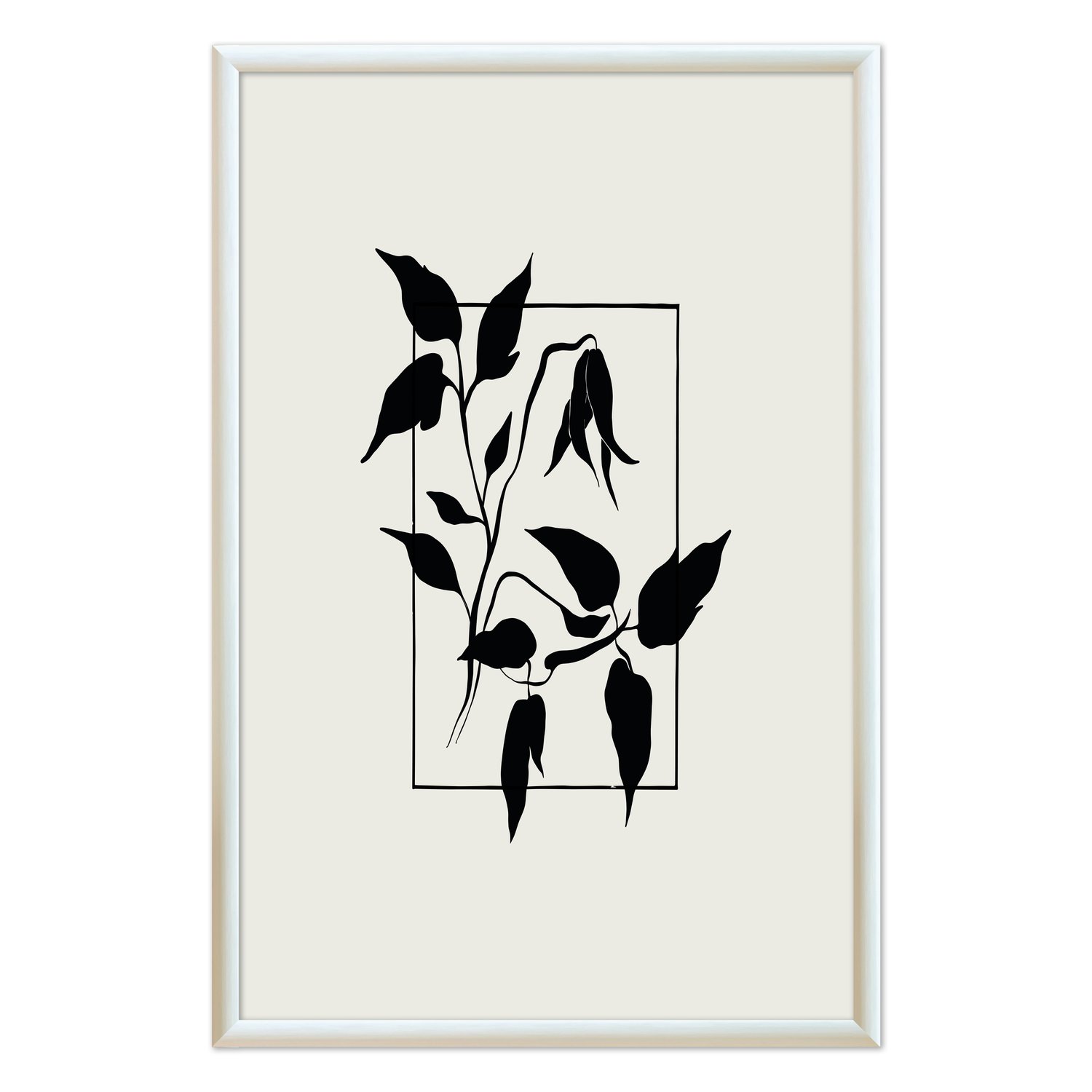 Quadro Decorativo Ramo Com Flores Minimalistas Estilo Japandi
