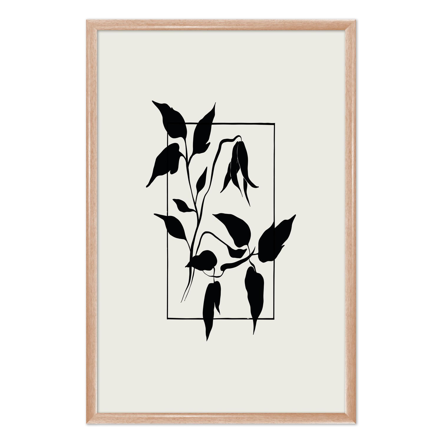 Quadro Decorativo Ramo Com Flores Minimalistas Estilo Japandi