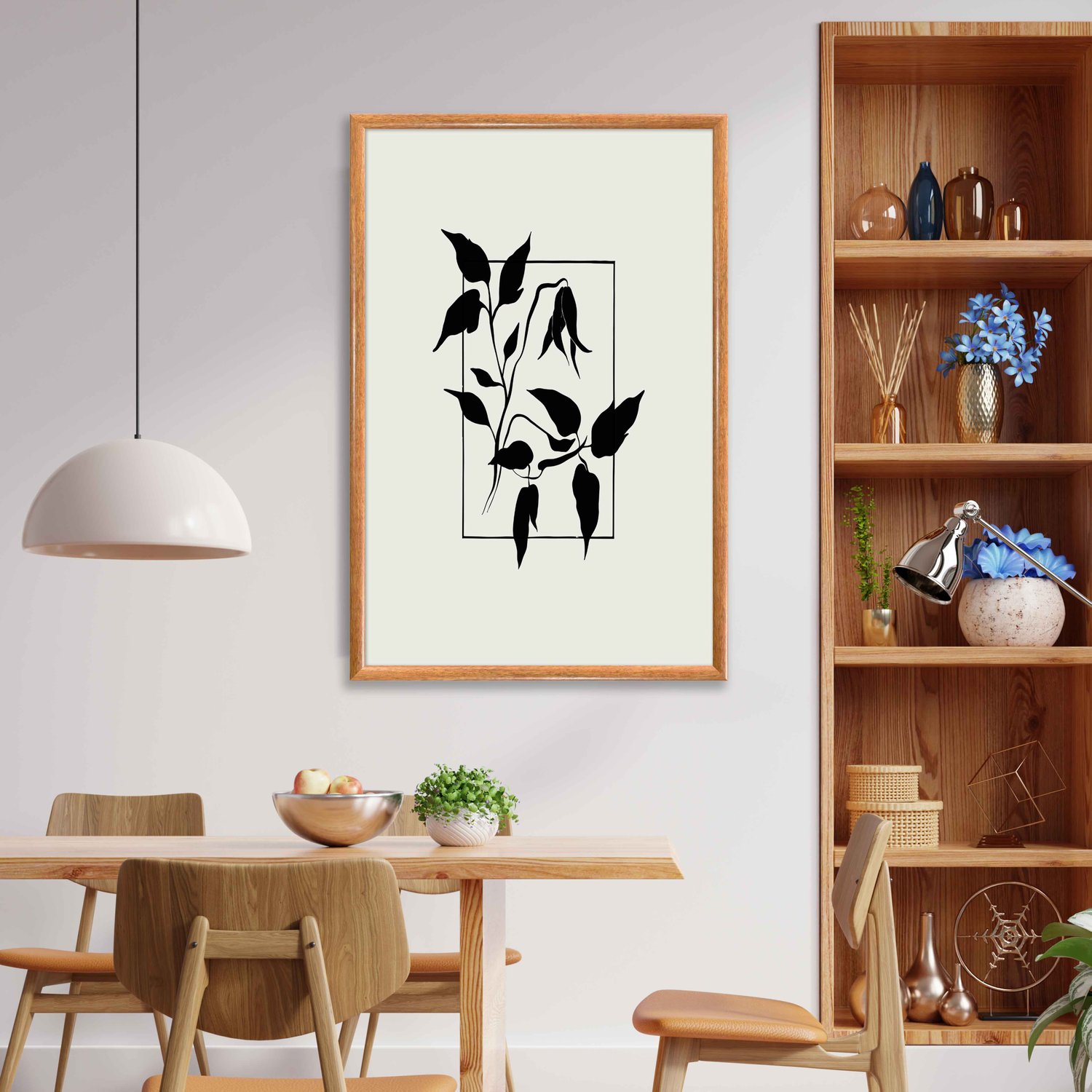Quadro Decorativo Ramo Com Flores Minimalistas Estilo Japandi
