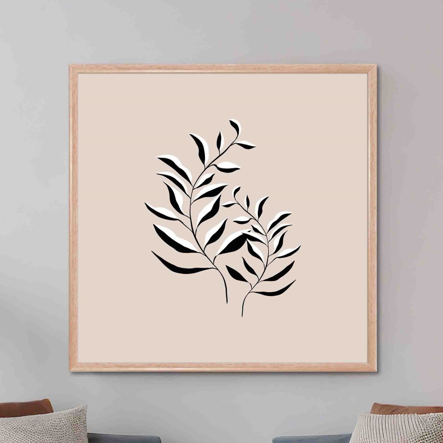 Quadro Decorativo Ramo de Folhas Minimalista Estilo Japandi