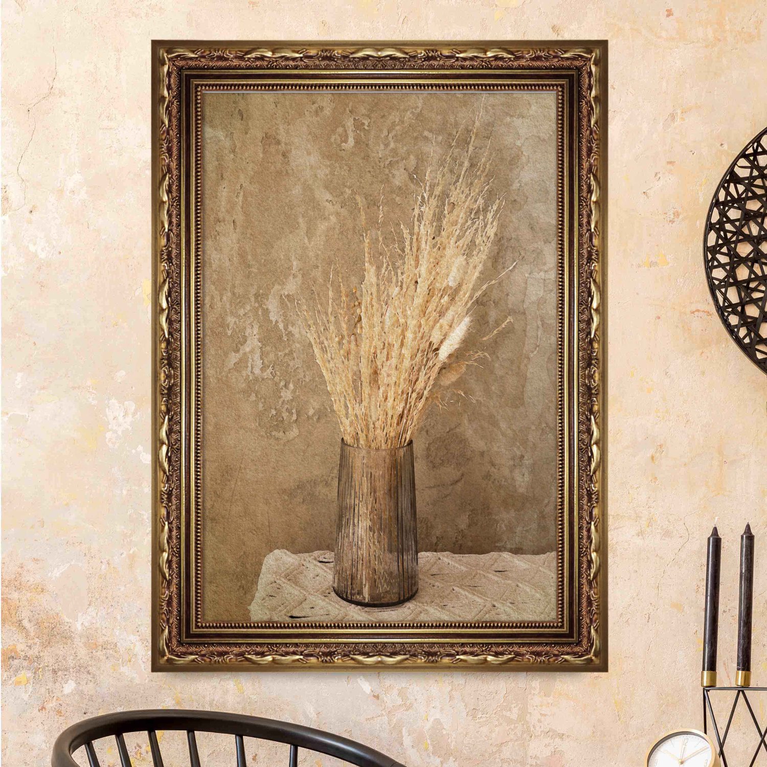 Quadro Decorativo Ramo De Grama De Pampas Seco Vintage Farmhouse