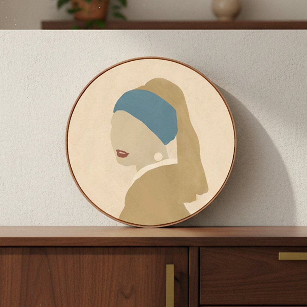 Quadro Decorativo Redondo A Moça com Brinco de Pérola Minimalista
