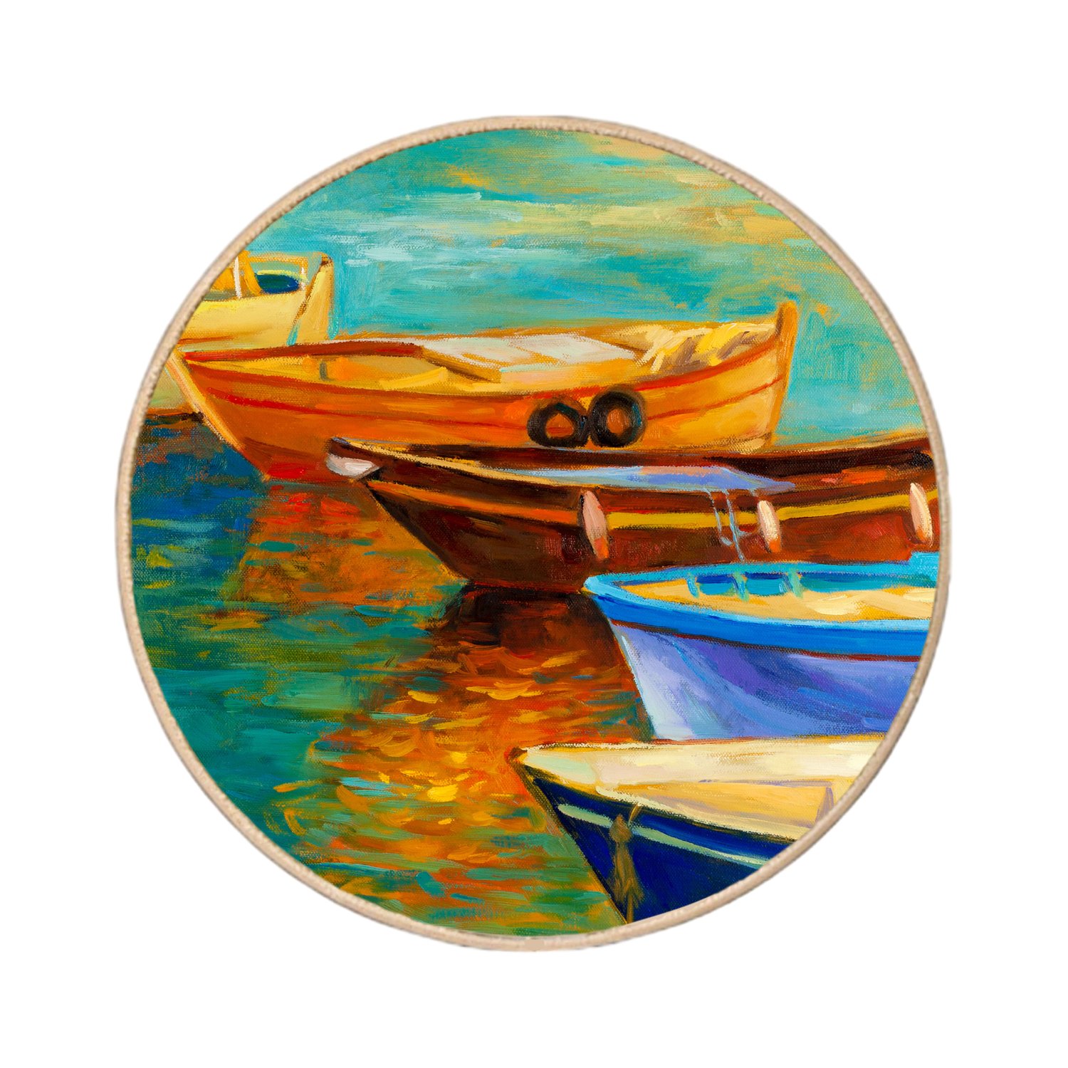 Quadro Decorativo Redondo Barcos Coloridos no Cais