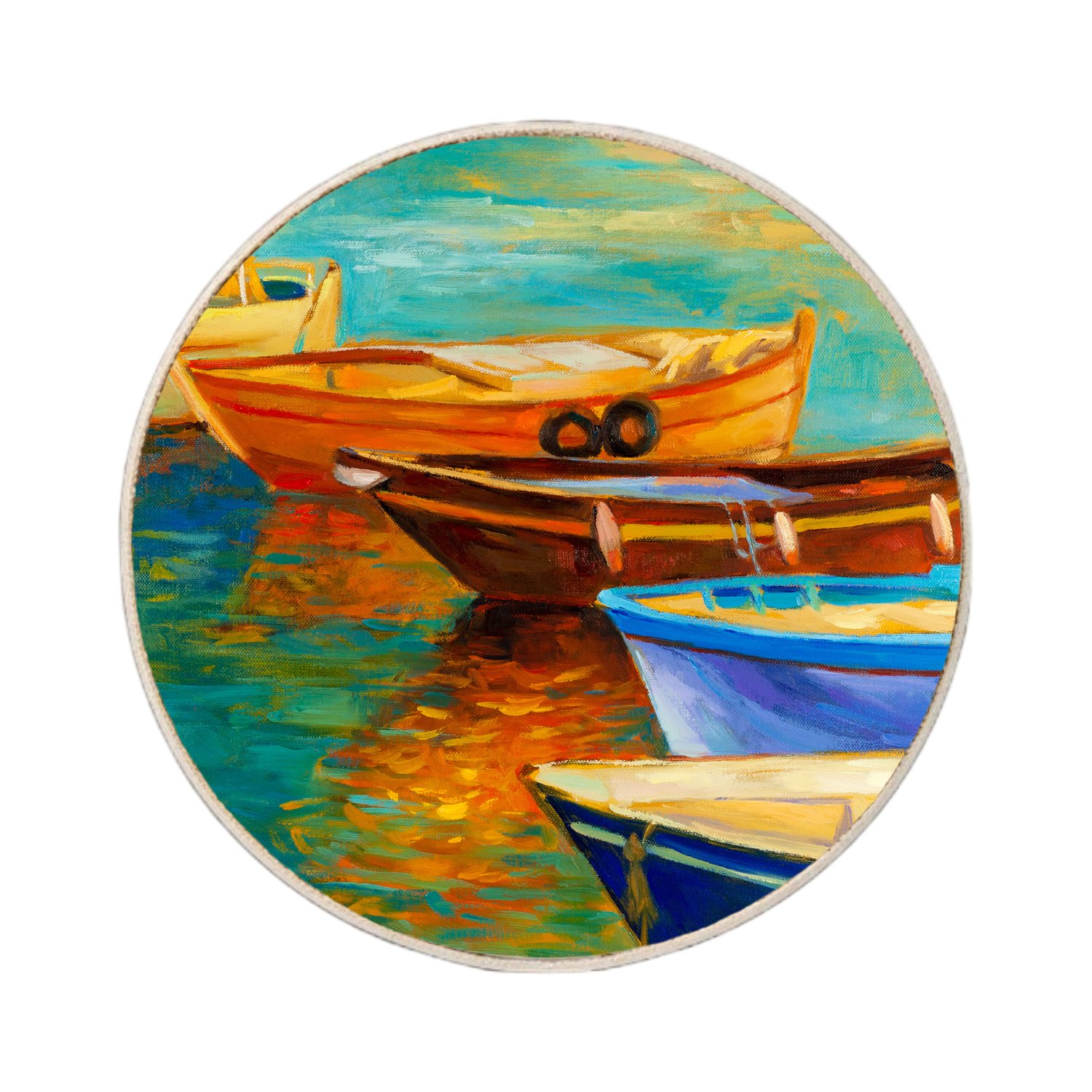 Quadro Decorativo Redondo Barcos Coloridos no Cais