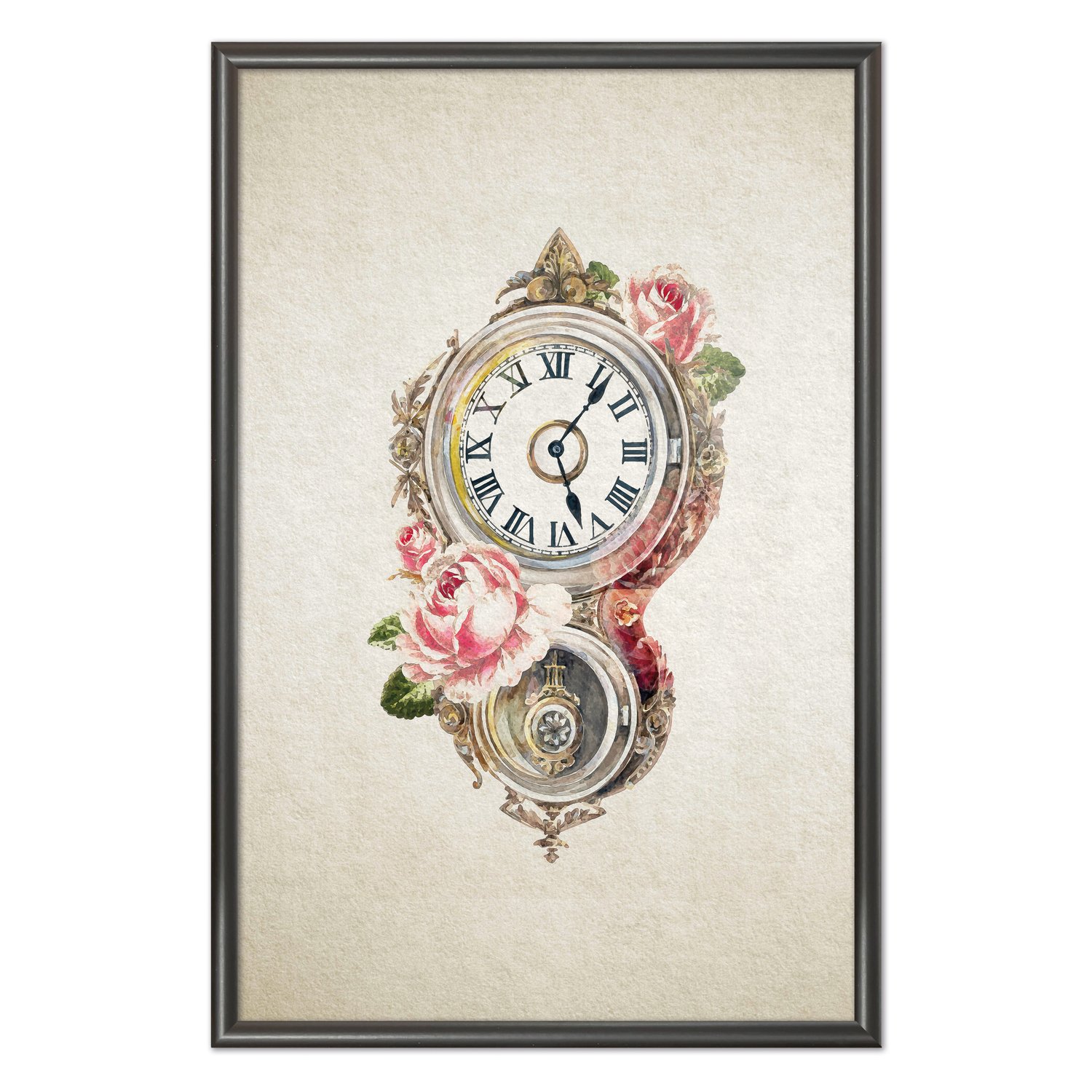 Quadro Decorativo Relógio Com Flores Vintage