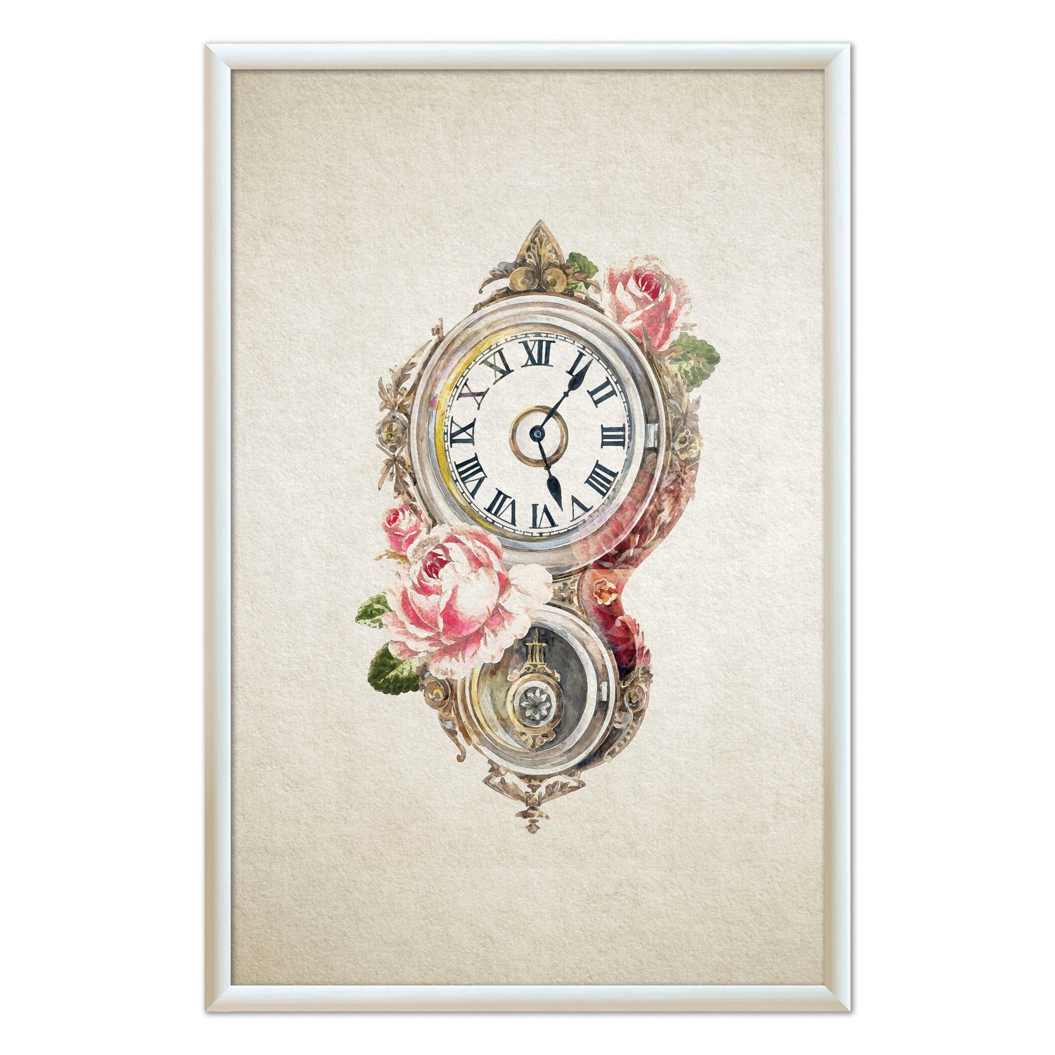 Quadro Decorativo Relógio Com Flores Vintage