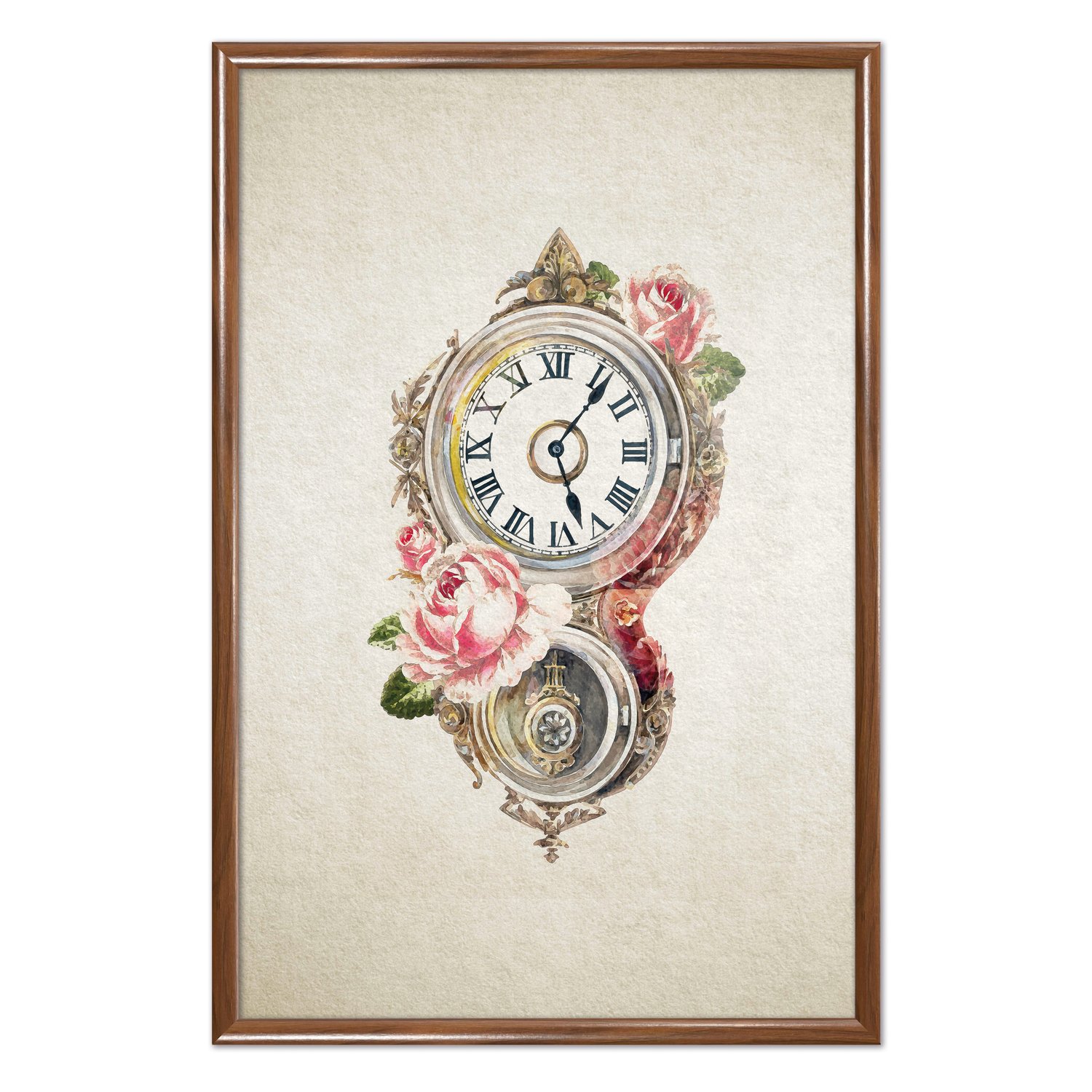 Quadro Decorativo Relógio Com Flores Vintage