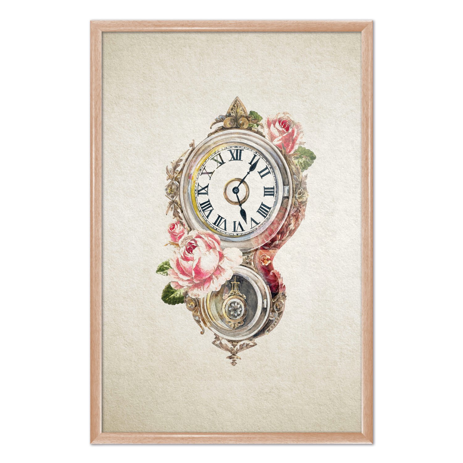 Quadro Decorativo Relógio Com Flores Vintage