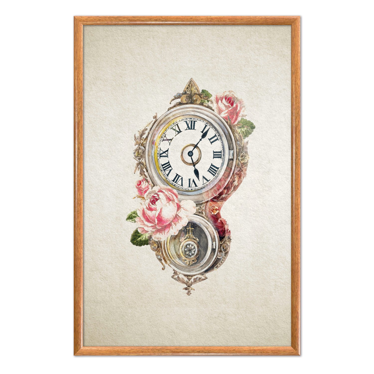 Quadro Decorativo Relógio Com Flores Vintage