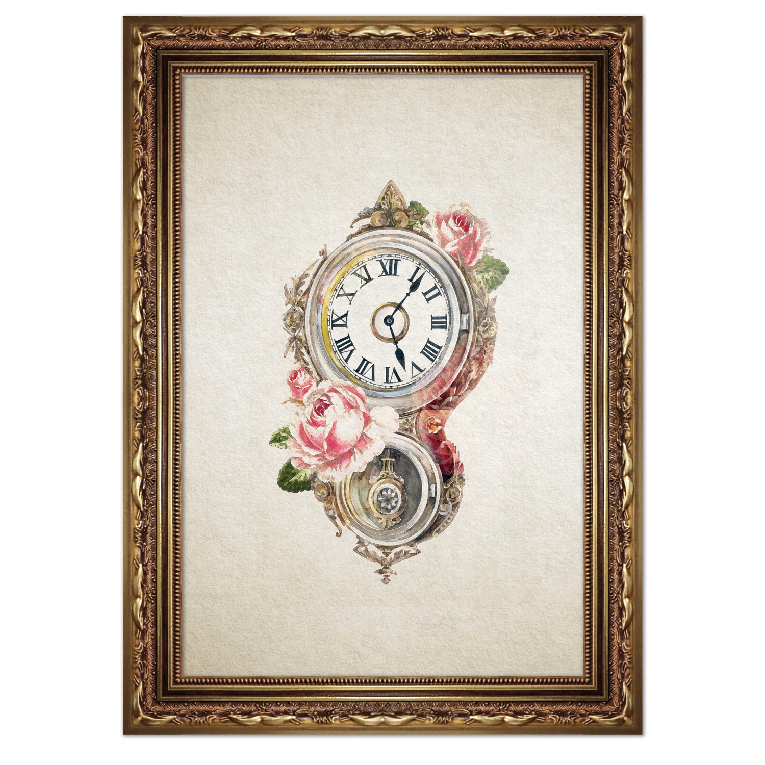Quadro Decorativo Relógio Com Flores Vintage
