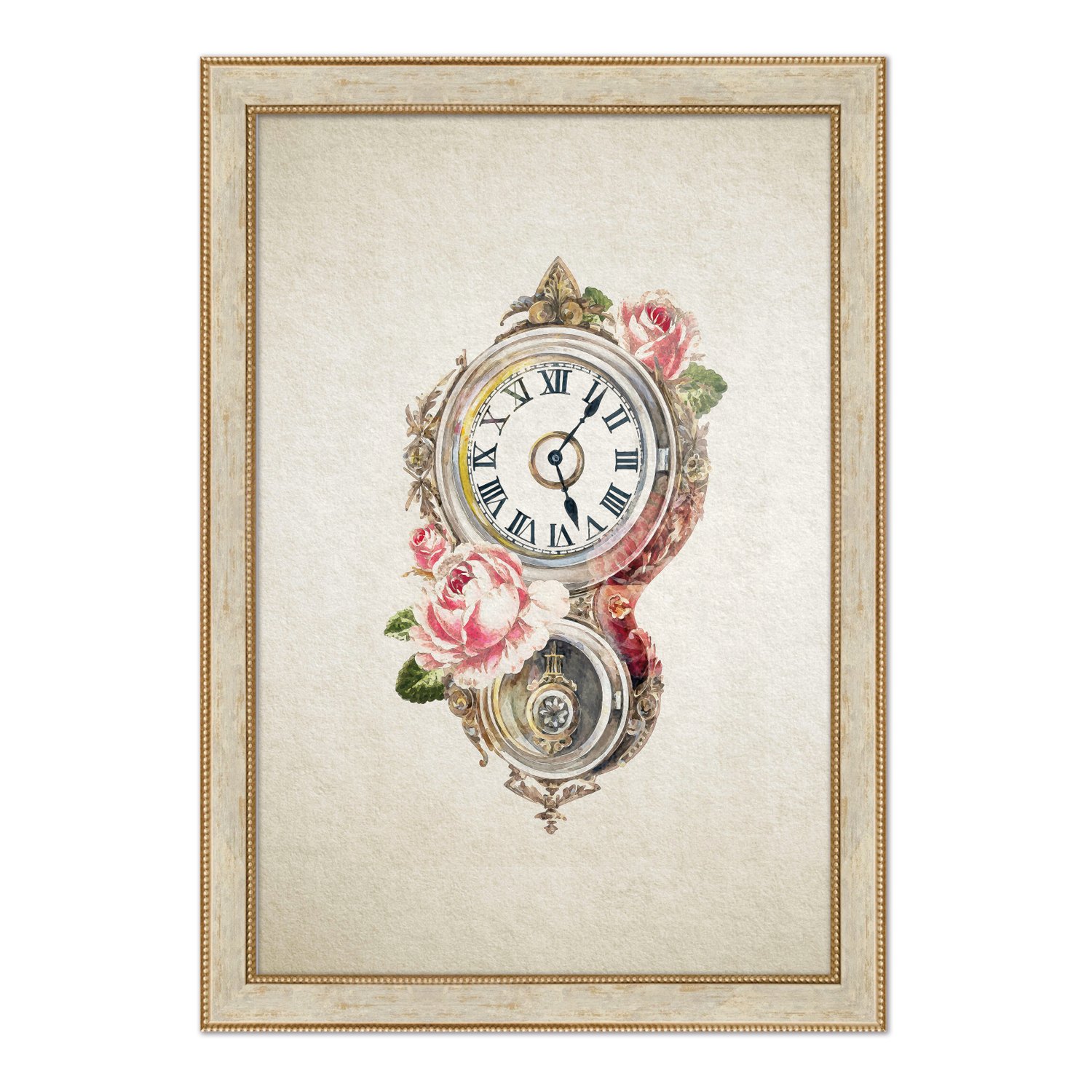 Quadro Decorativo Relógio Com Flores Vintage