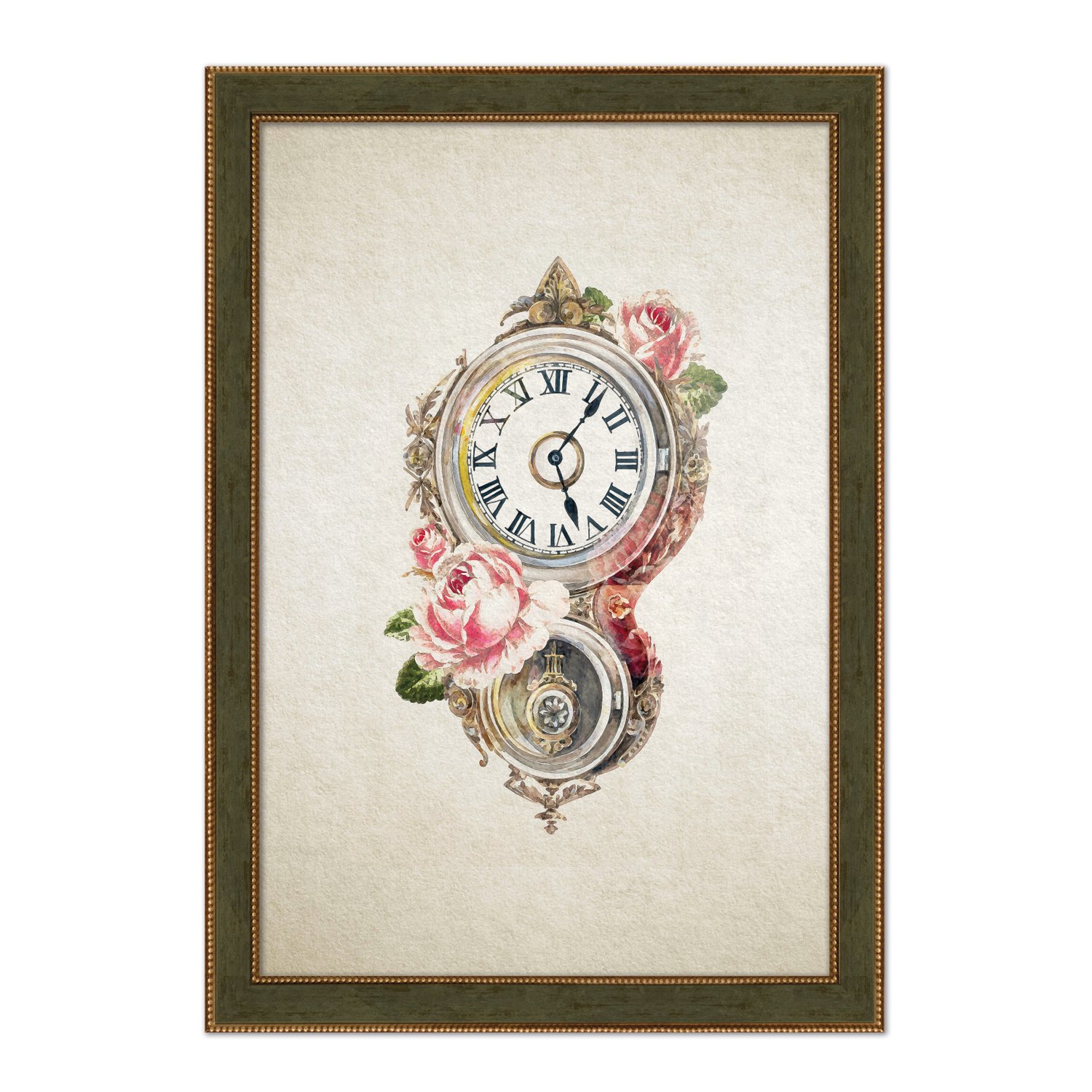 Quadro Decorativo Relógio Com Flores Vintage