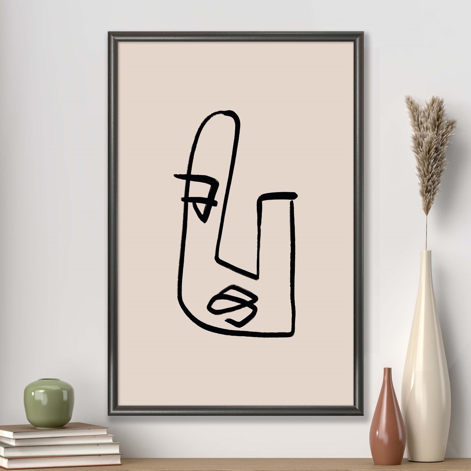 Quadro Decorativo Rosto Com Linhas Abstratas E Minimalistas Estilo Japandi