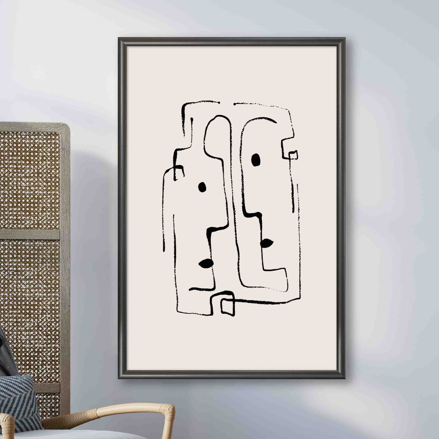 Quadro Decorativo Rostos Abstratos Minimalistas Estilo Japandi