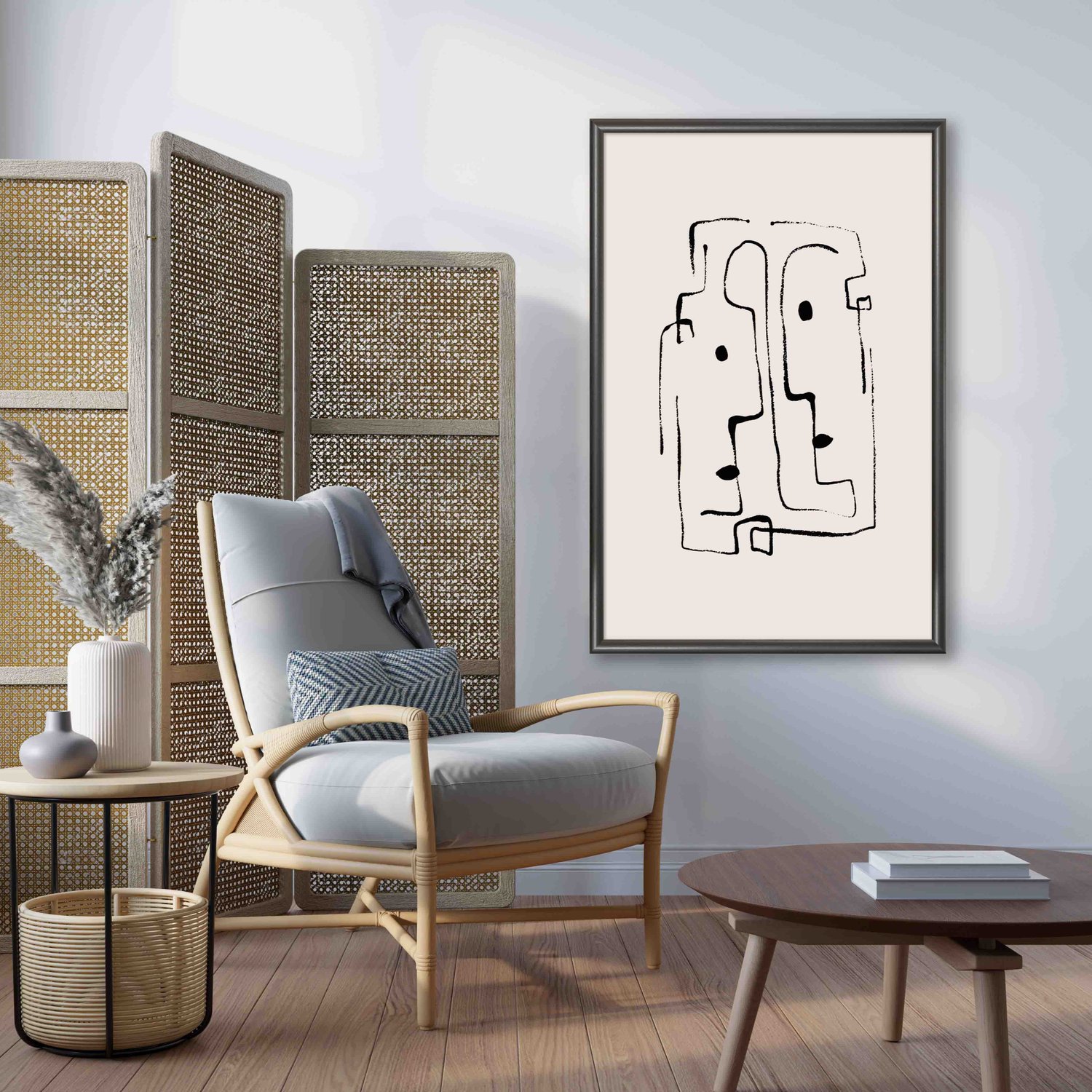 Quadro Decorativo Rostos Abstratos Minimalistas Estilo Japandi