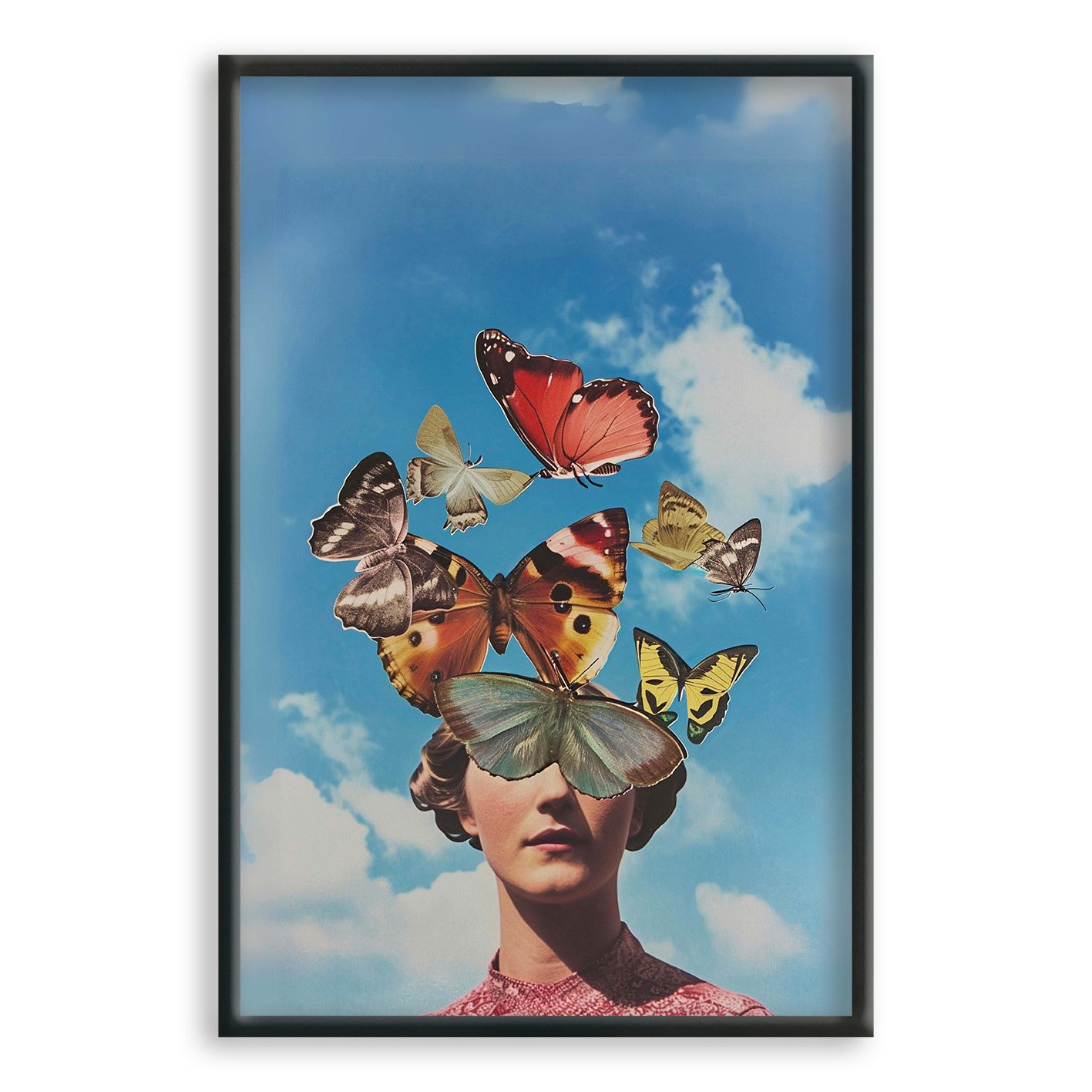 Quadro Decorativo Surrealista Mulher Com Borboletas