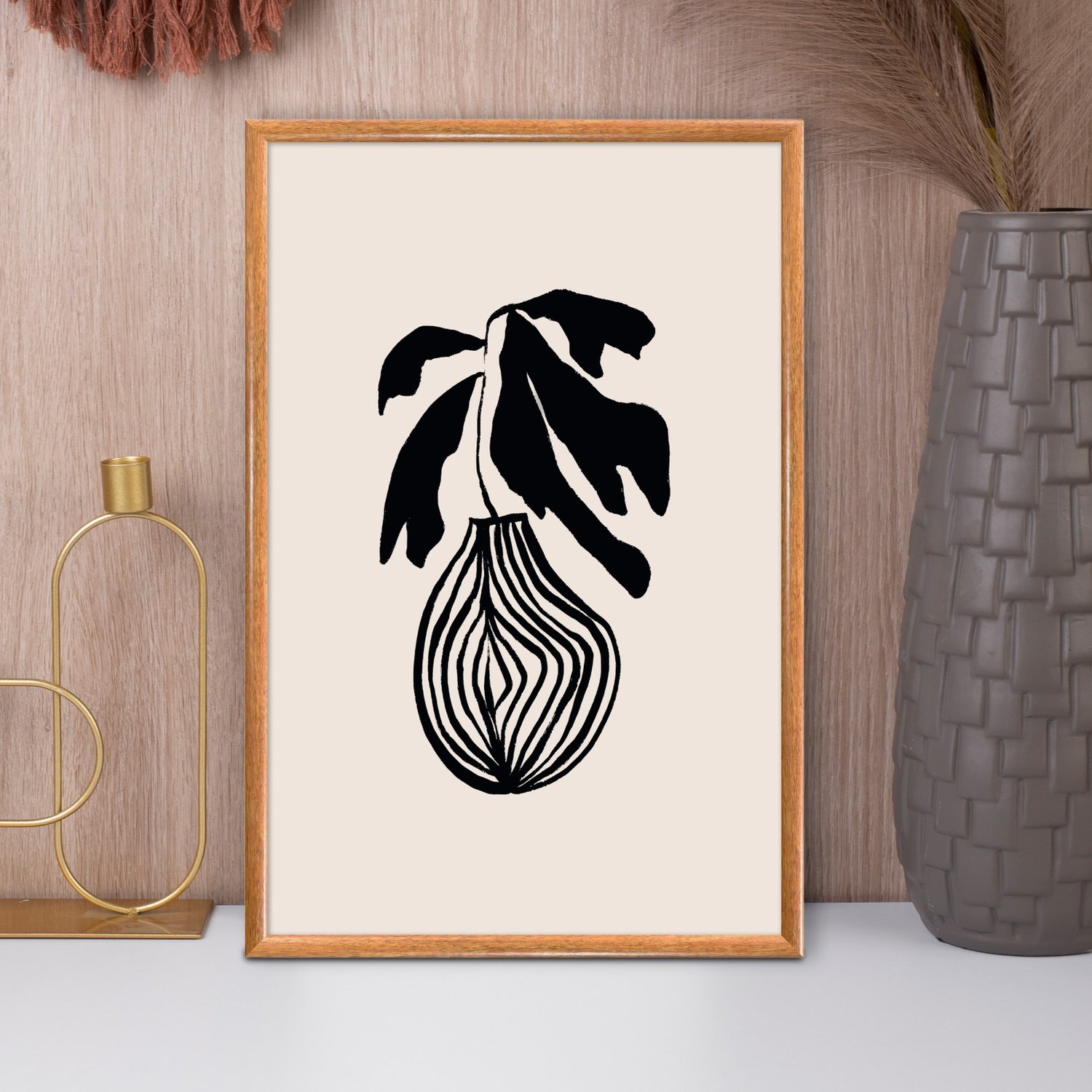 Quadro Decorativo Vaso De Planta Minimalista Japonês Estilo Japandi
