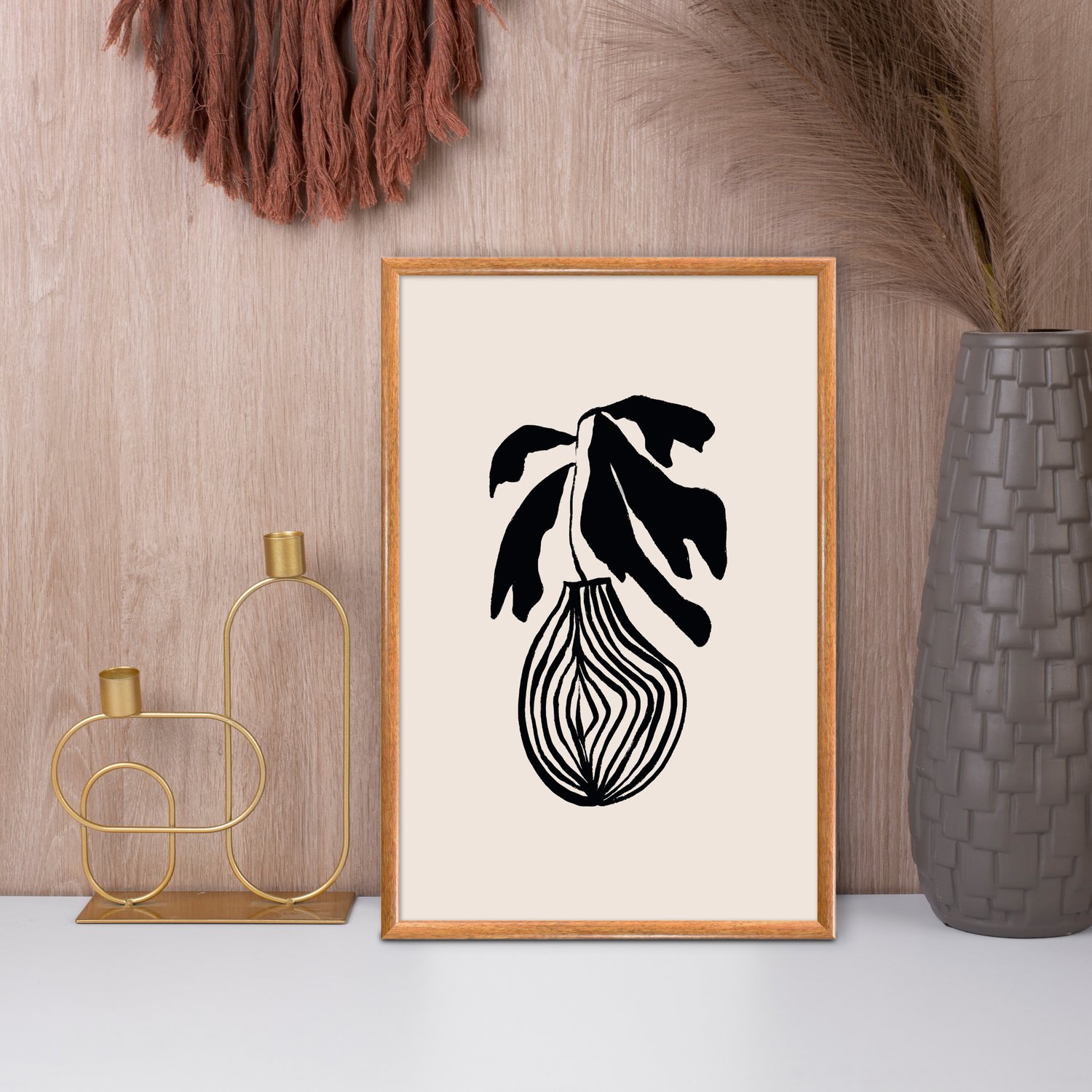 Quadro Decorativo Vaso De Planta Minimalista Japonês Estilo Japandi
