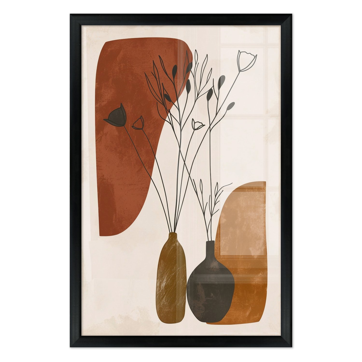 Quadro Decorativo Vasos e Formas Orgânicas Estilo Modern Heritage