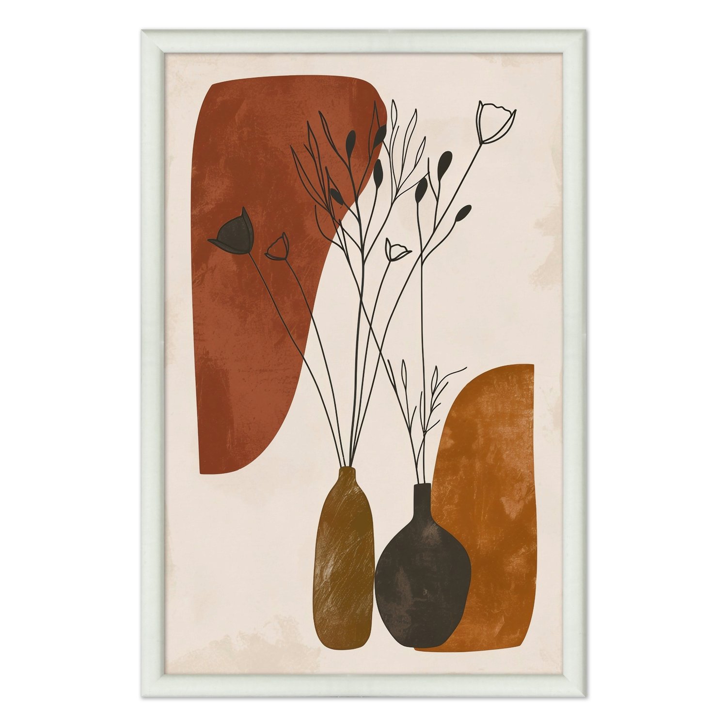 Quadro Decorativo Vasos e Formas Orgânicas Estilo Modern Heritage