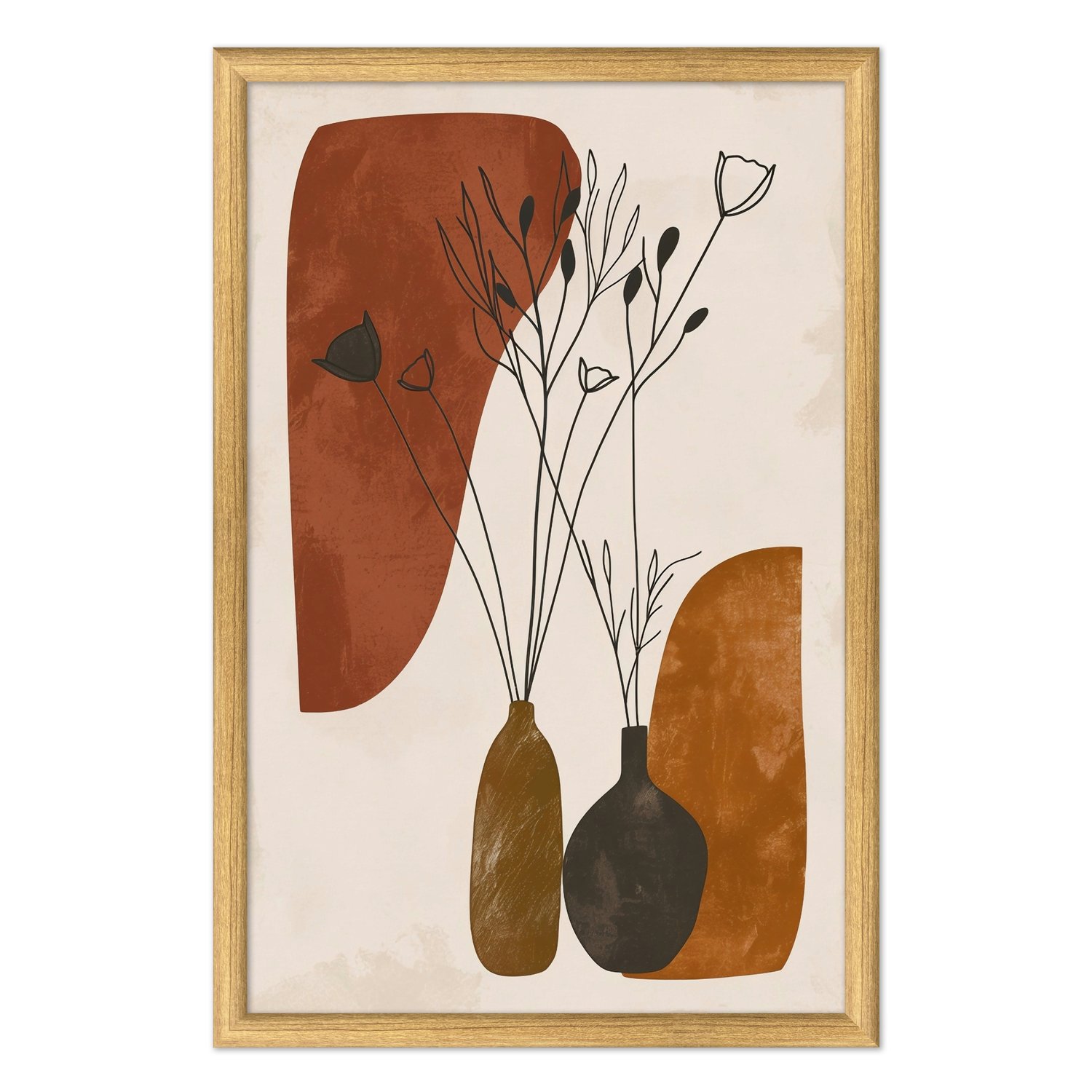 Quadro Decorativo Vasos e Formas Orgânicas Estilo Modern Heritage