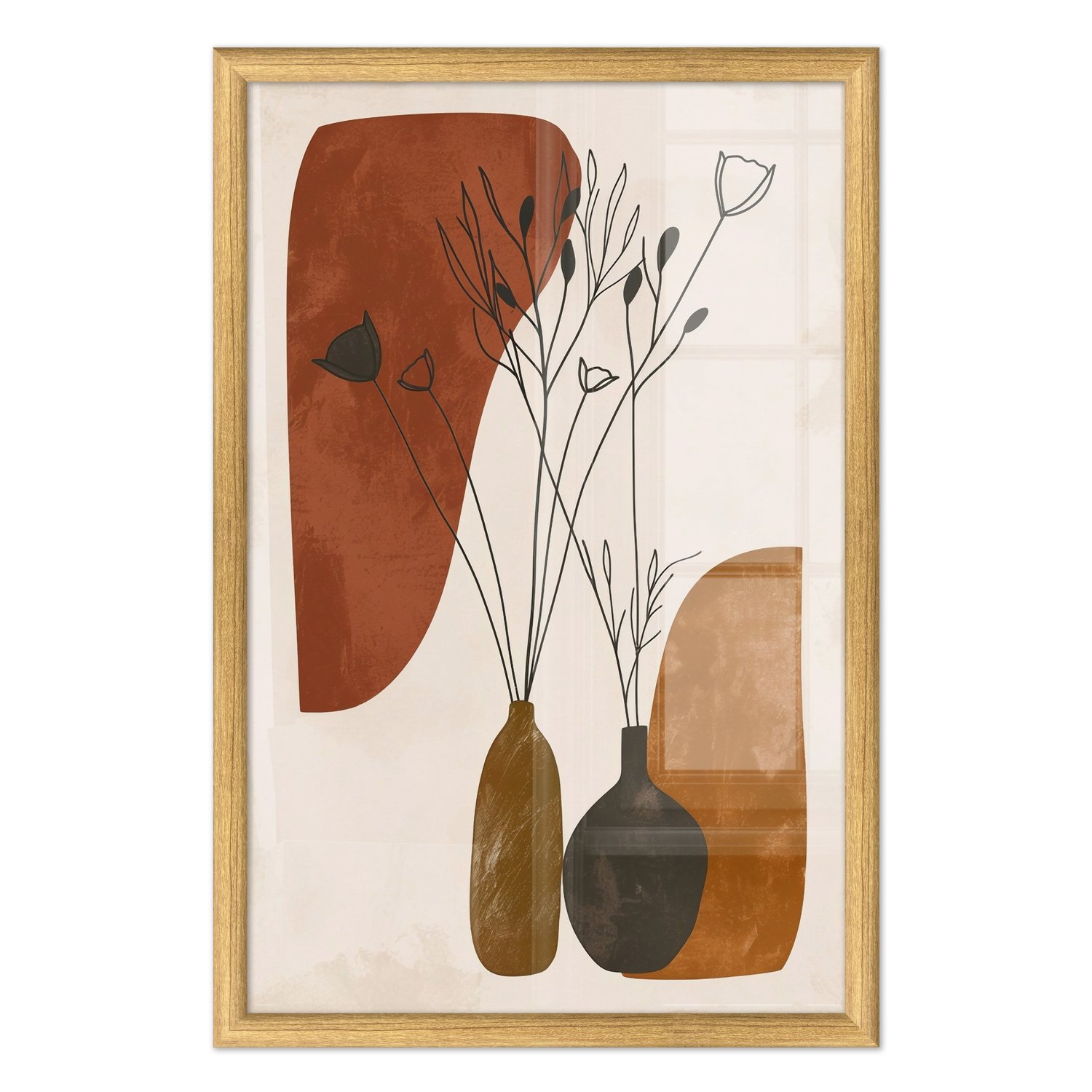 Quadro Decorativo Vasos e Formas Orgânicas Estilo Modern Heritage
