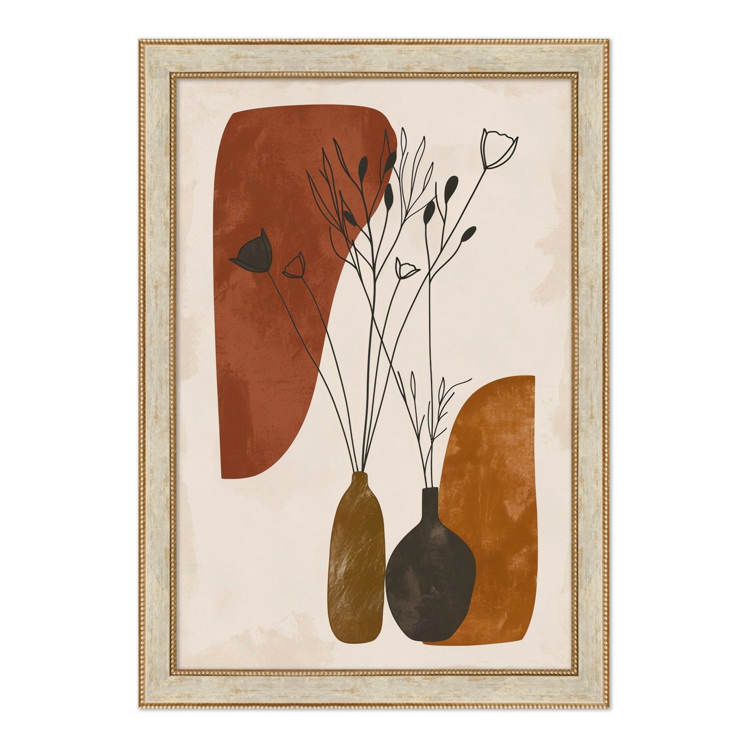 Quadro Decorativo Vasos e Formas Orgânicas Estilo Modern Heritage