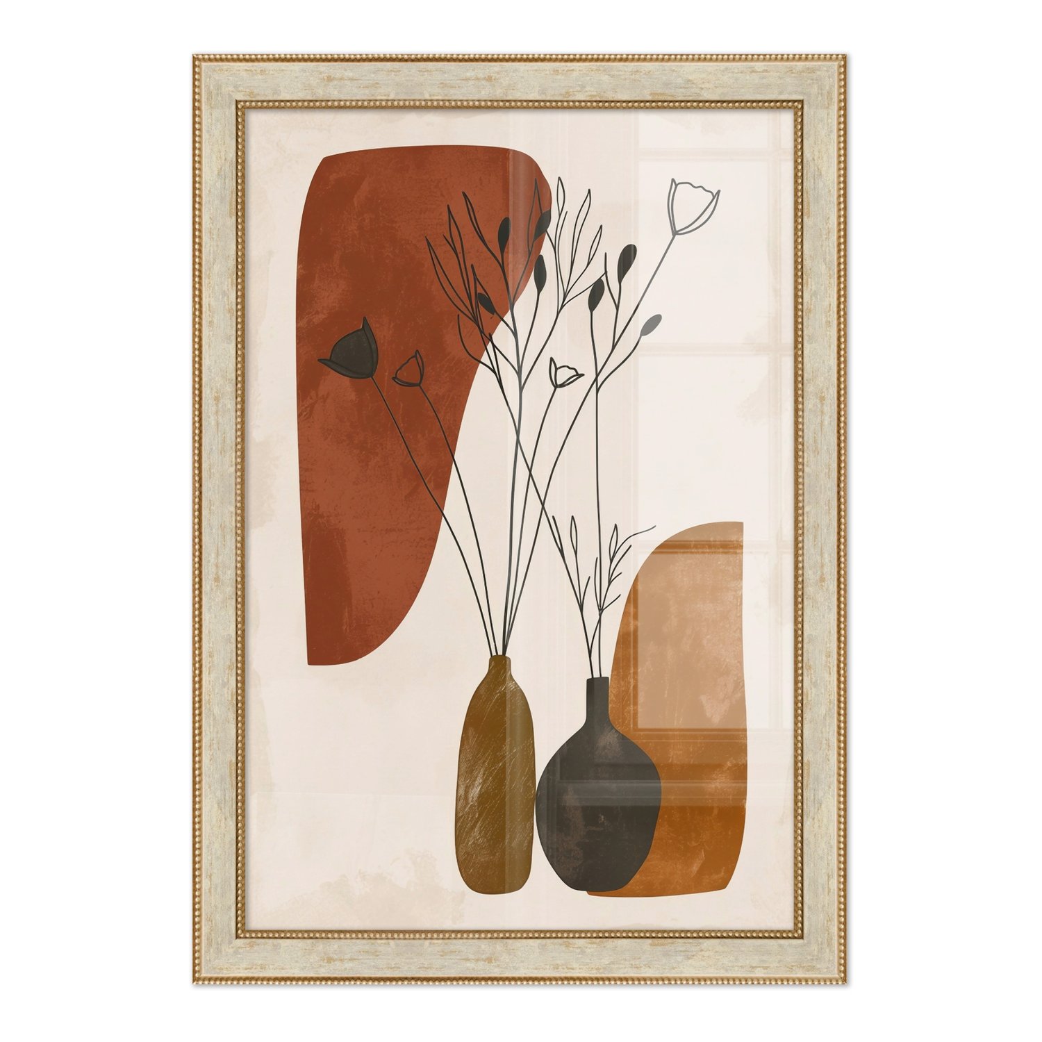 Quadro Decorativo Vasos e Formas Orgânicas Estilo Modern Heritage