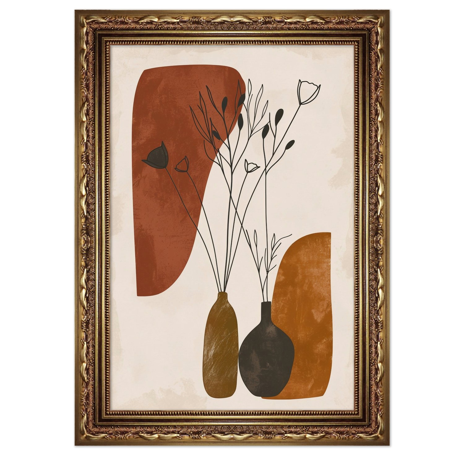 Quadro Decorativo Vasos e Formas Orgânicas Estilo Modern Heritage