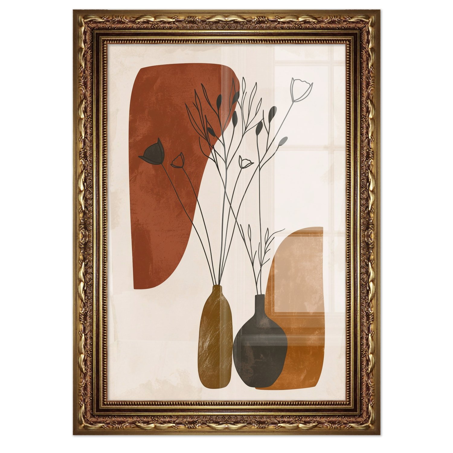 Quadro Decorativo Vasos e Formas Orgânicas Estilo Modern Heritage