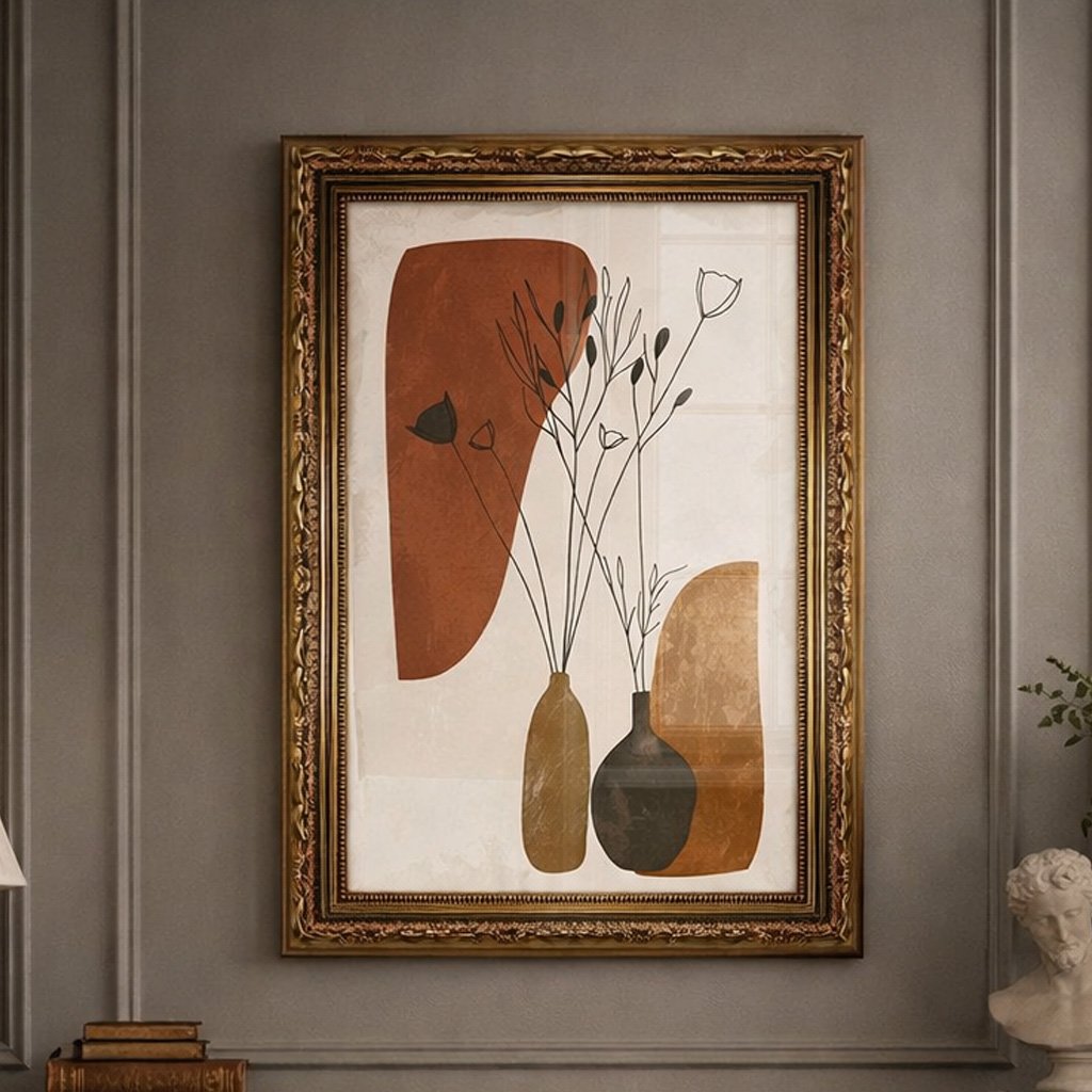Quadro Decorativo Vasos e Formas Orgânicas Estilo Modern Heritage
