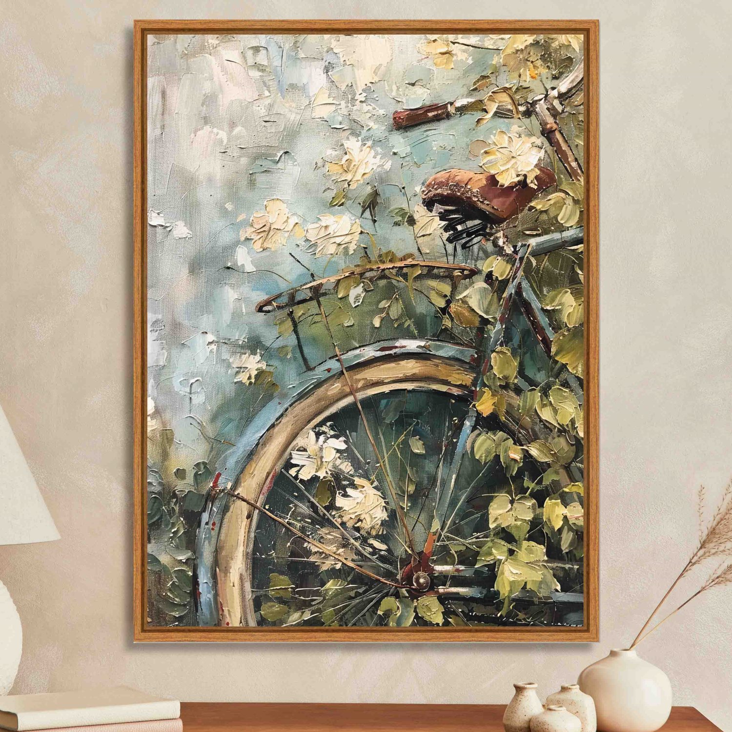Quadro Em Tela Canvas Bicicleta Pintura Texturizada Vintage Farmhouse