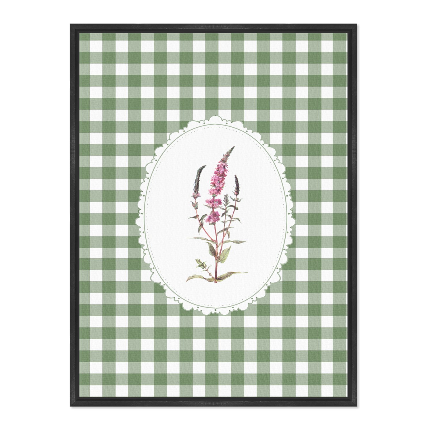 Quadro Em Tela Canvas Botânica Com Xadrez Verde Estilo Modern Heritage