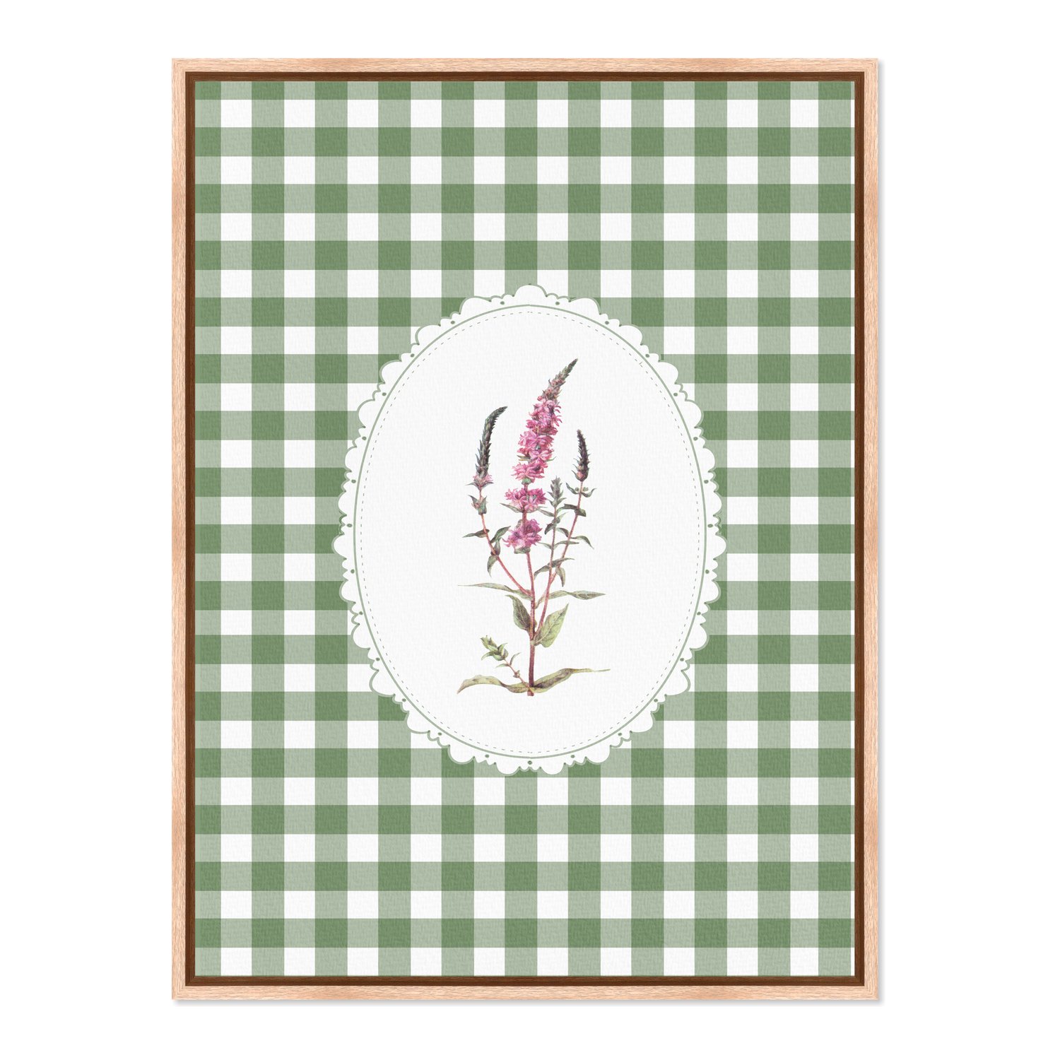 Quadro Em Tela Canvas Botânica Com Xadrez Verde Estilo Modern Heritage