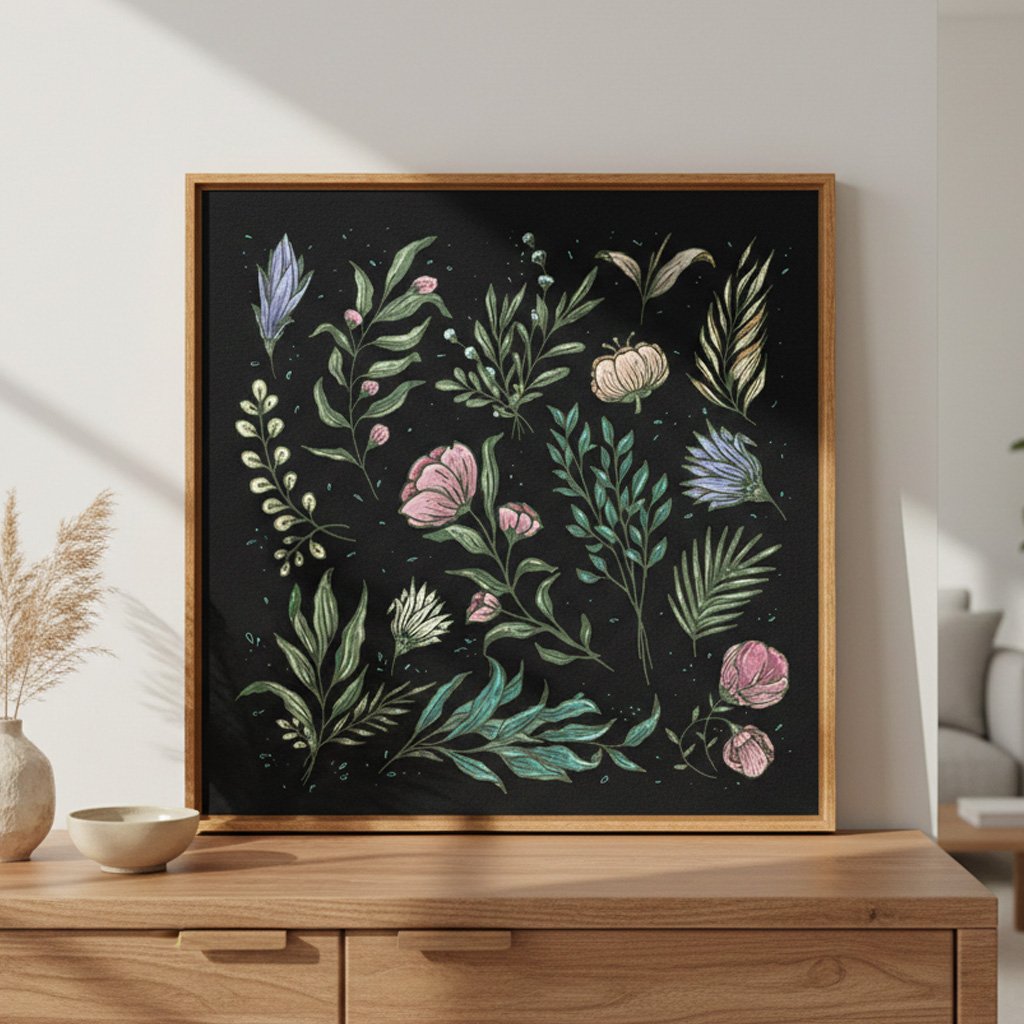 Quadro Em Tela Canvas Botânica Dark Moody Estilo Modern Heritage