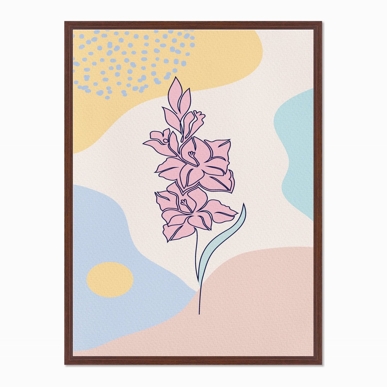 Quadro em Tela Canvas Flores Rosas com Fundo Colorido