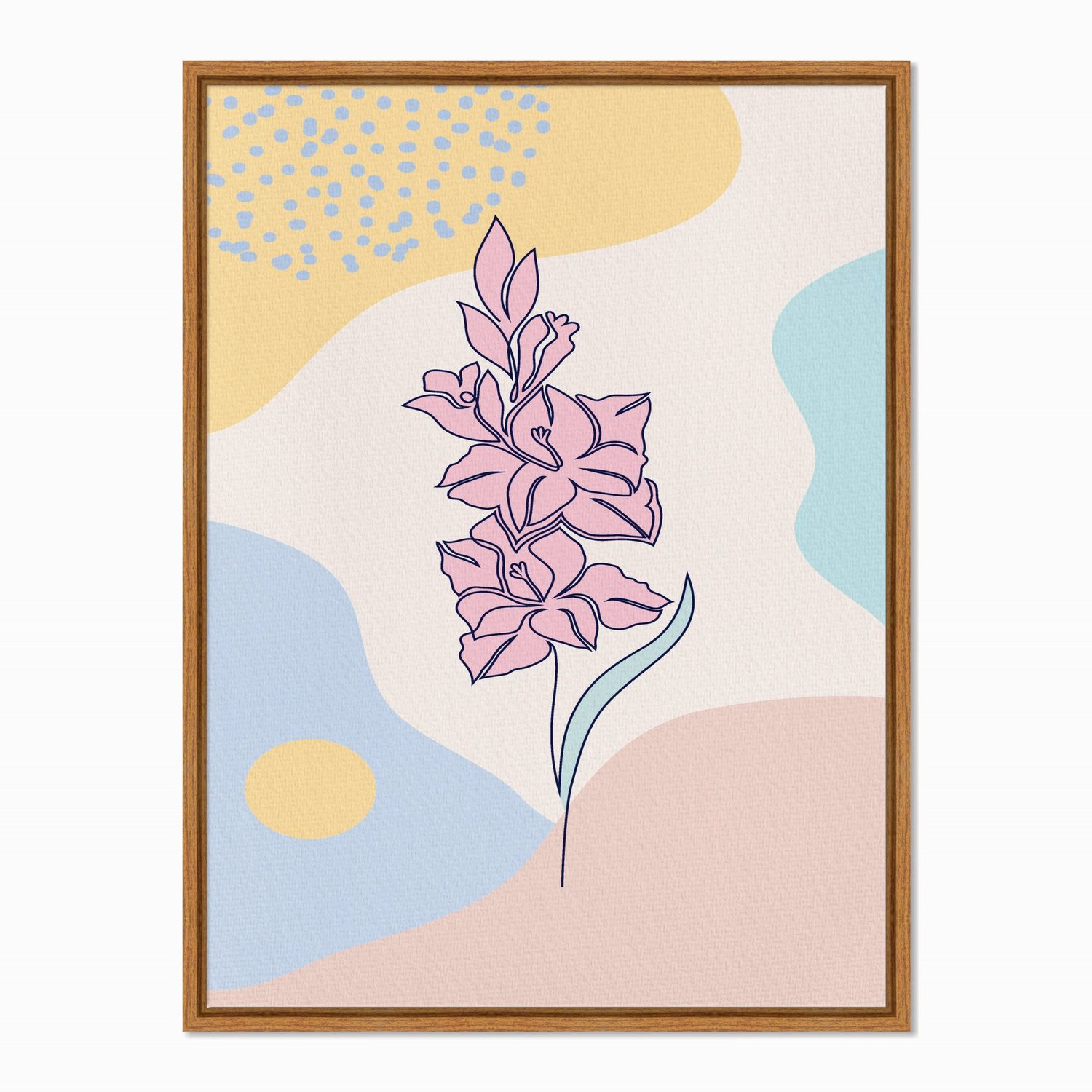 Quadro em Tela Canvas Flores Rosas com Fundo Colorido