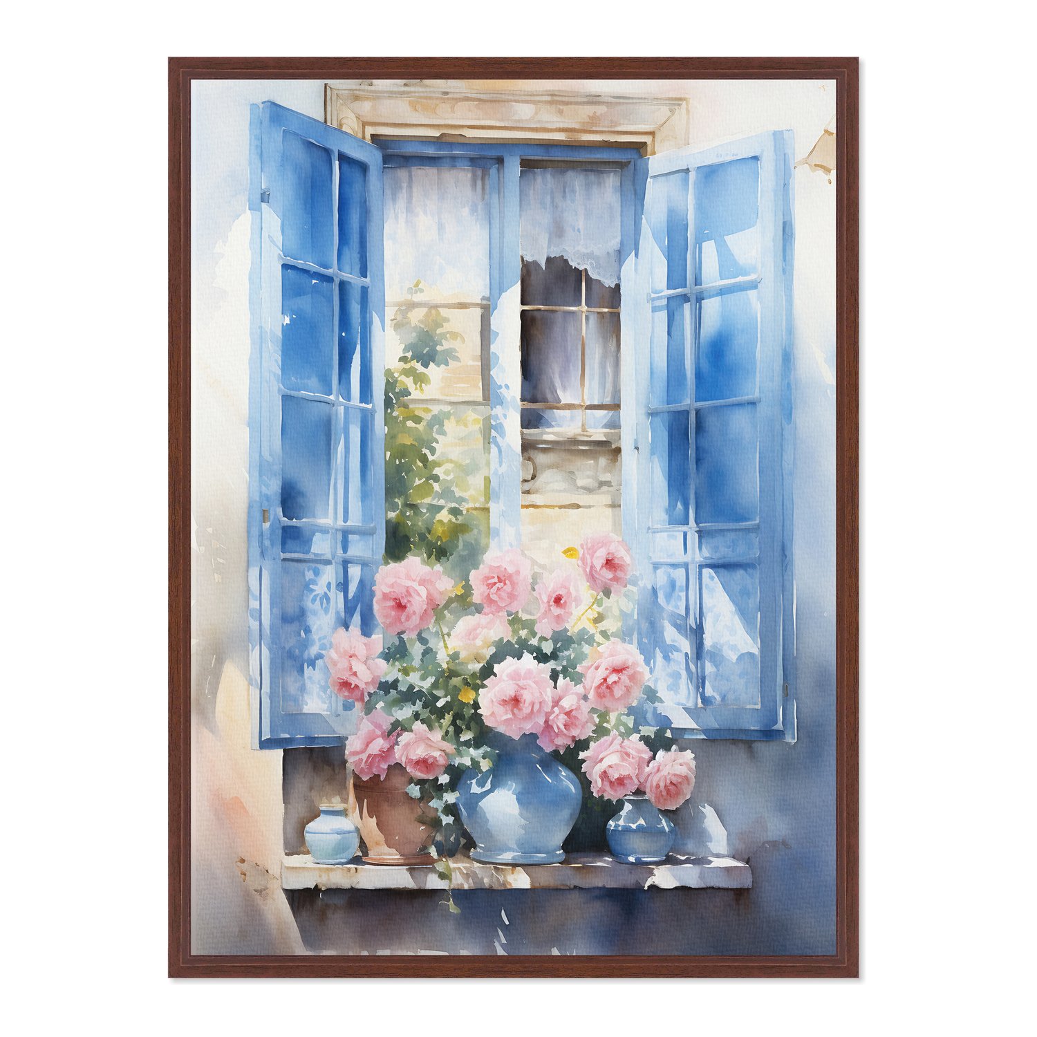 Quadro Em Tela Canvas Janela Florida Aquarela Vintage