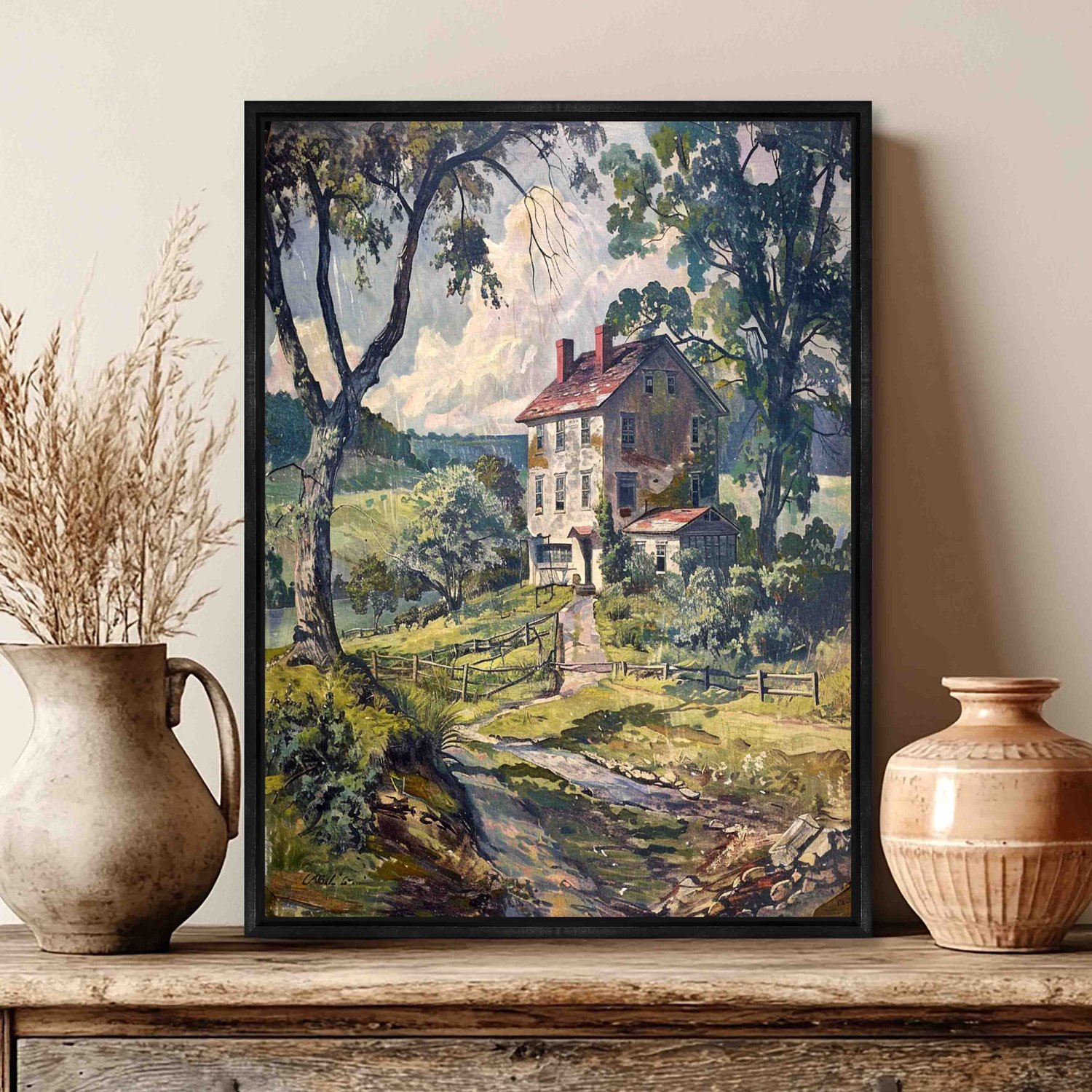 Quadro Em Tela Canvas Paisagem Casa De Campo Vintage Farmhouse