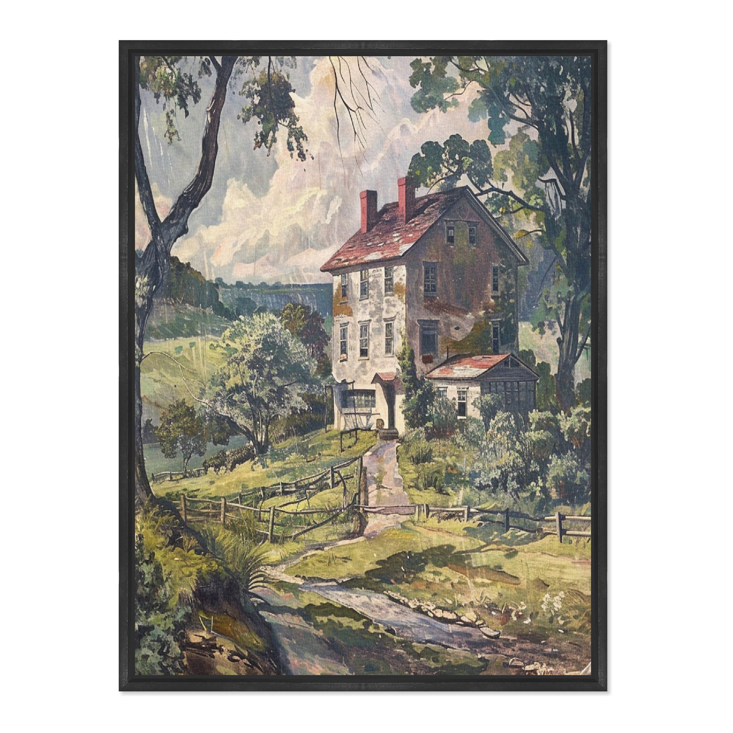 Quadro Em Tela Canvas Paisagem Casa De Campo Vintage Farmhouse