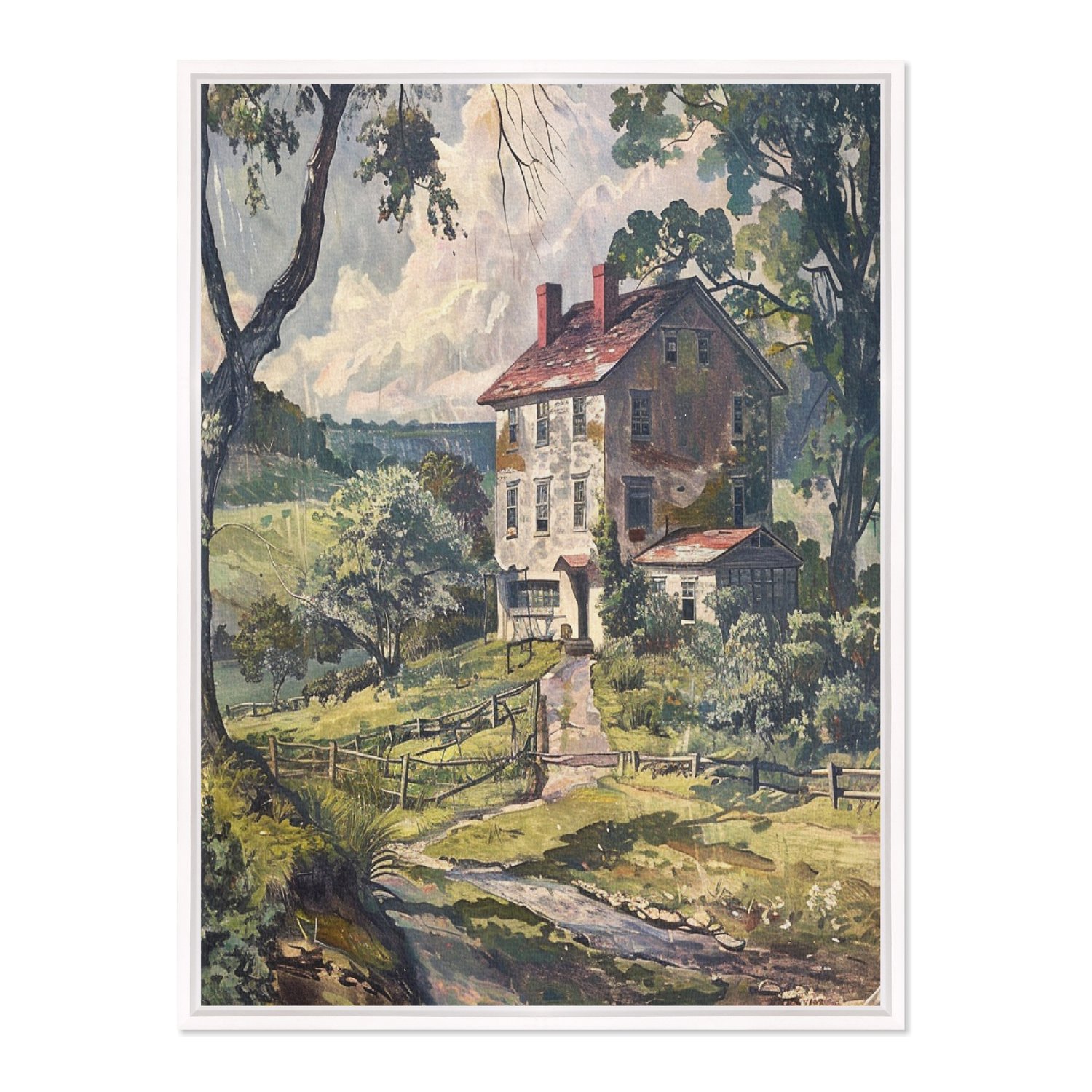 Quadro Em Tela Canvas Paisagem Casa De Campo Vintage Farmhouse