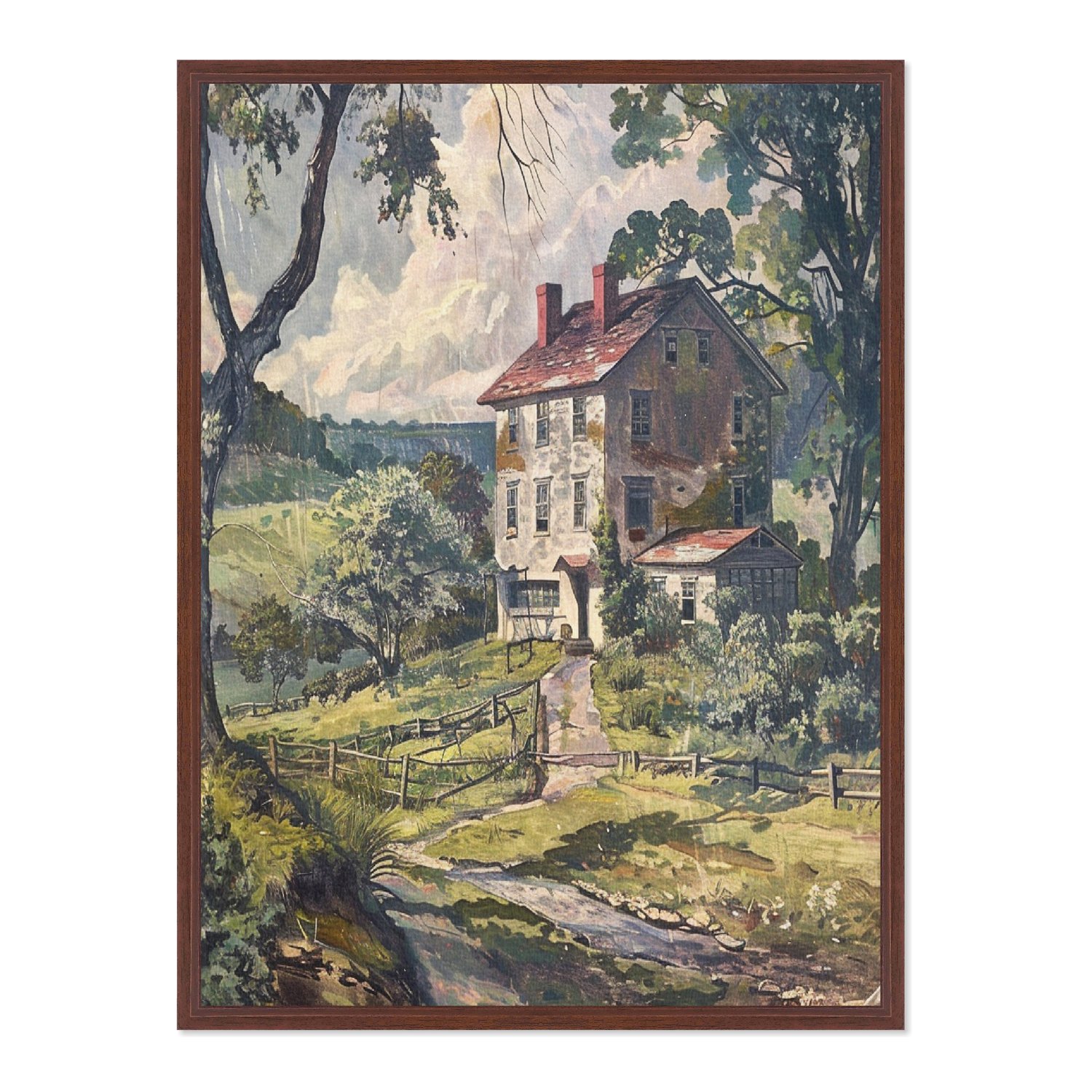 Quadro Em Tela Canvas Paisagem Casa De Campo Vintage Farmhouse