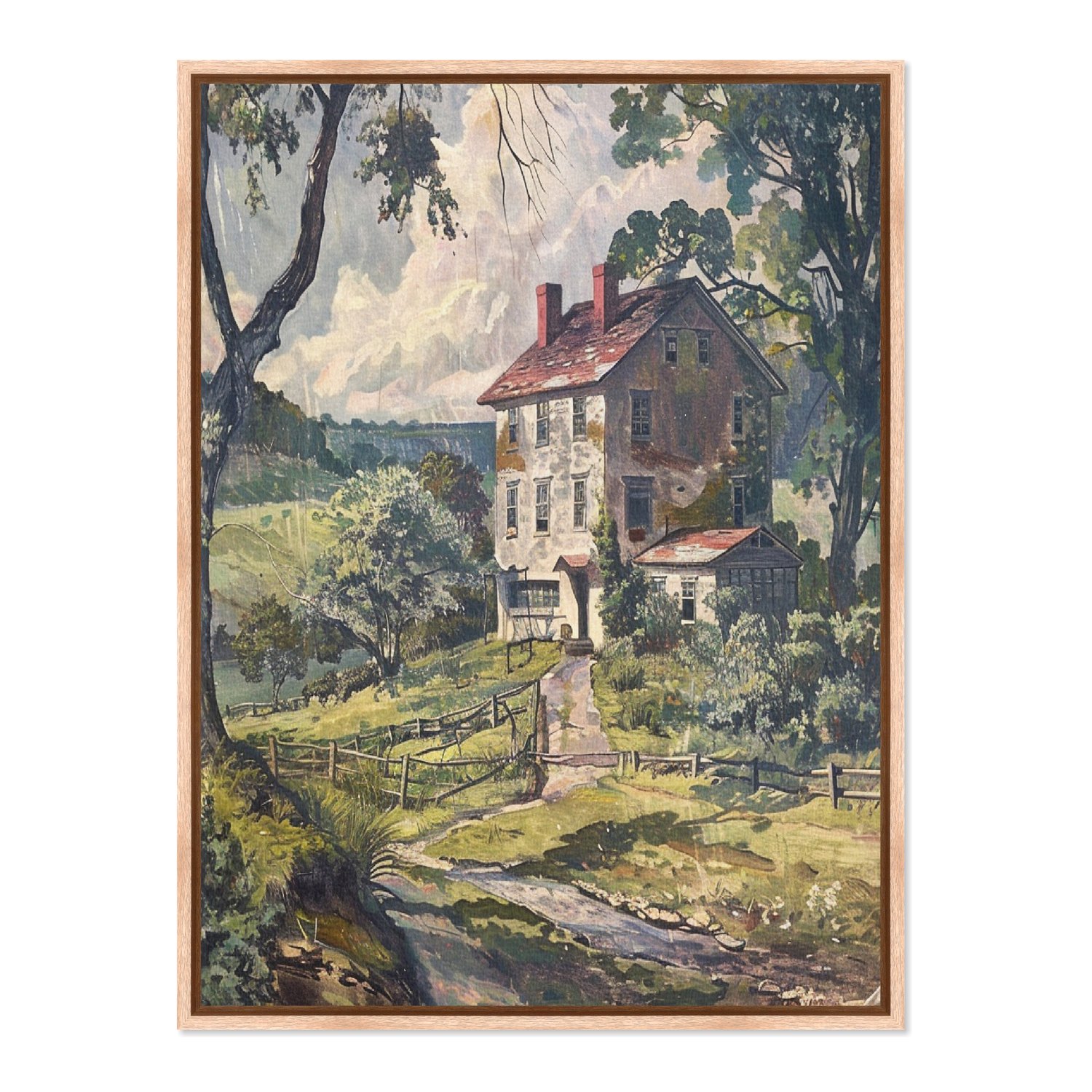Quadro Em Tela Canvas Paisagem Casa De Campo Vintage Farmhouse