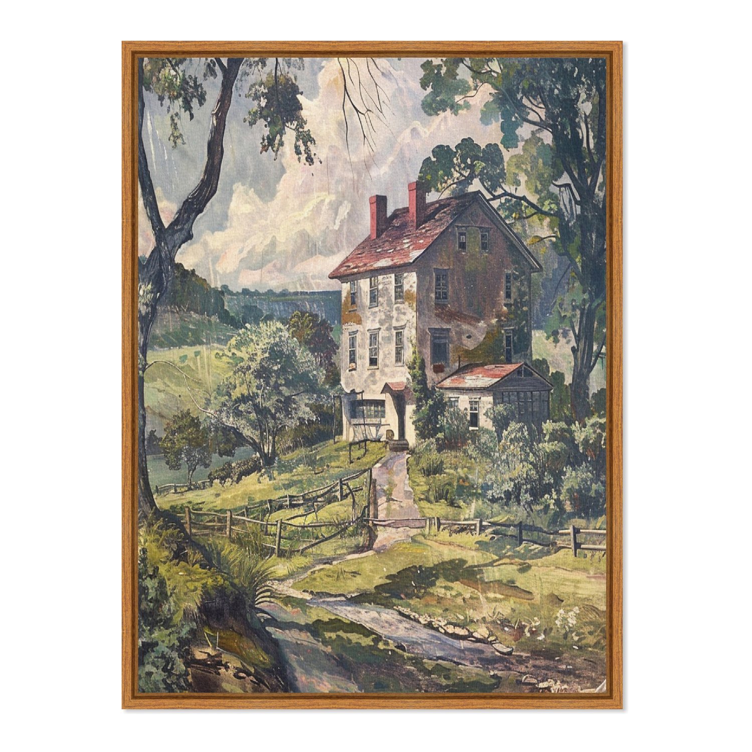 Quadro Em Tela Canvas Paisagem Casa De Campo Vintage Farmhouse