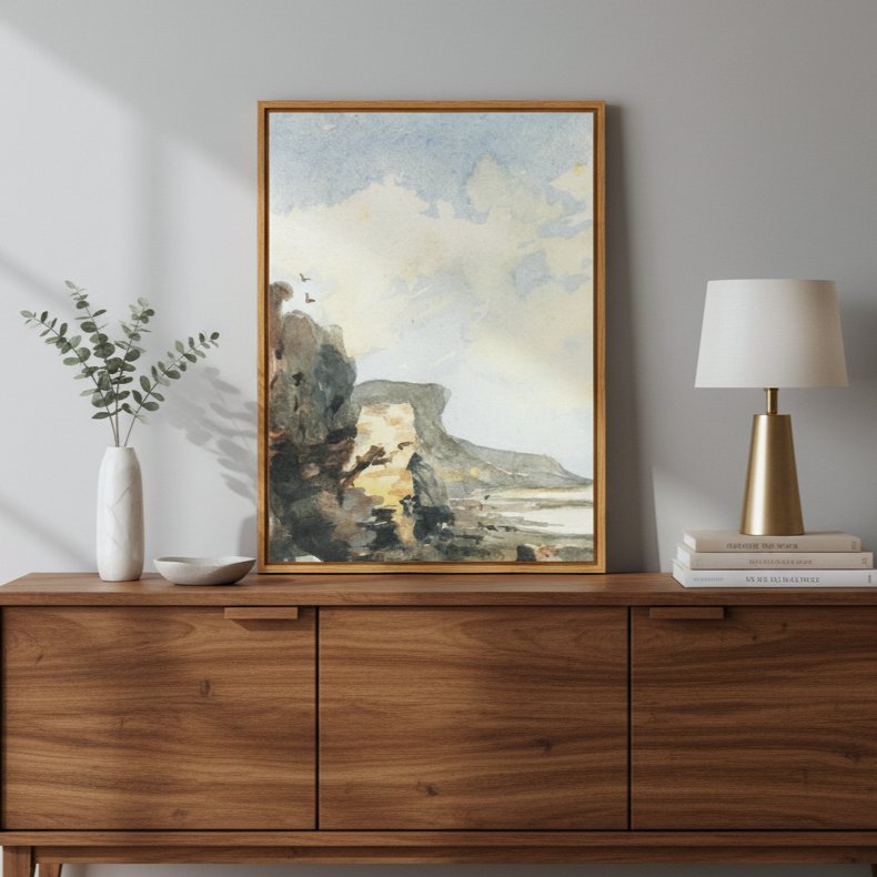 Quadro Em Tela Canvas Paisagem Praia Rochosa Abstrata Vintage
