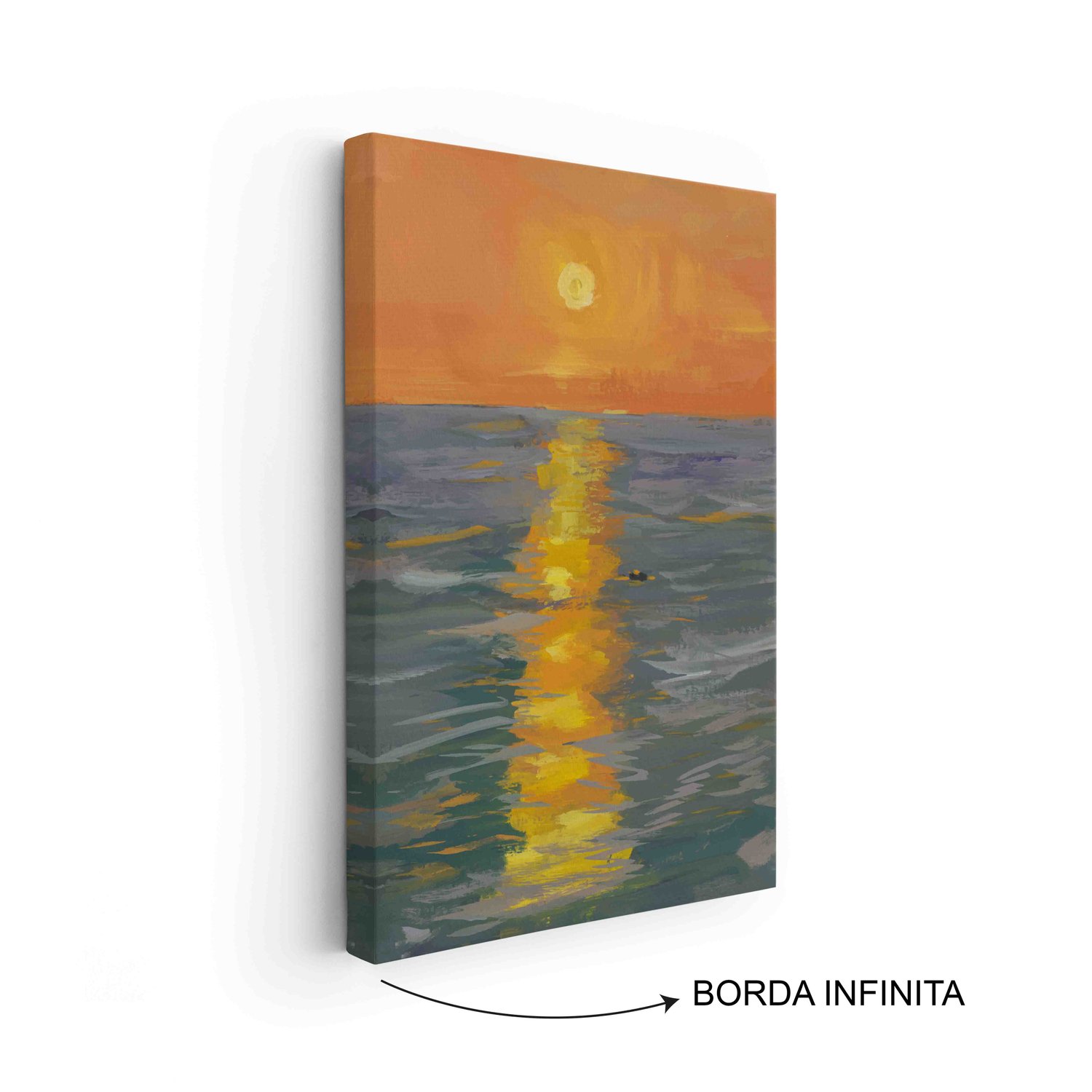 Quadro Em Tela Canvas Pintura Pôr do Sol no Mar Estilo Modern Heritage